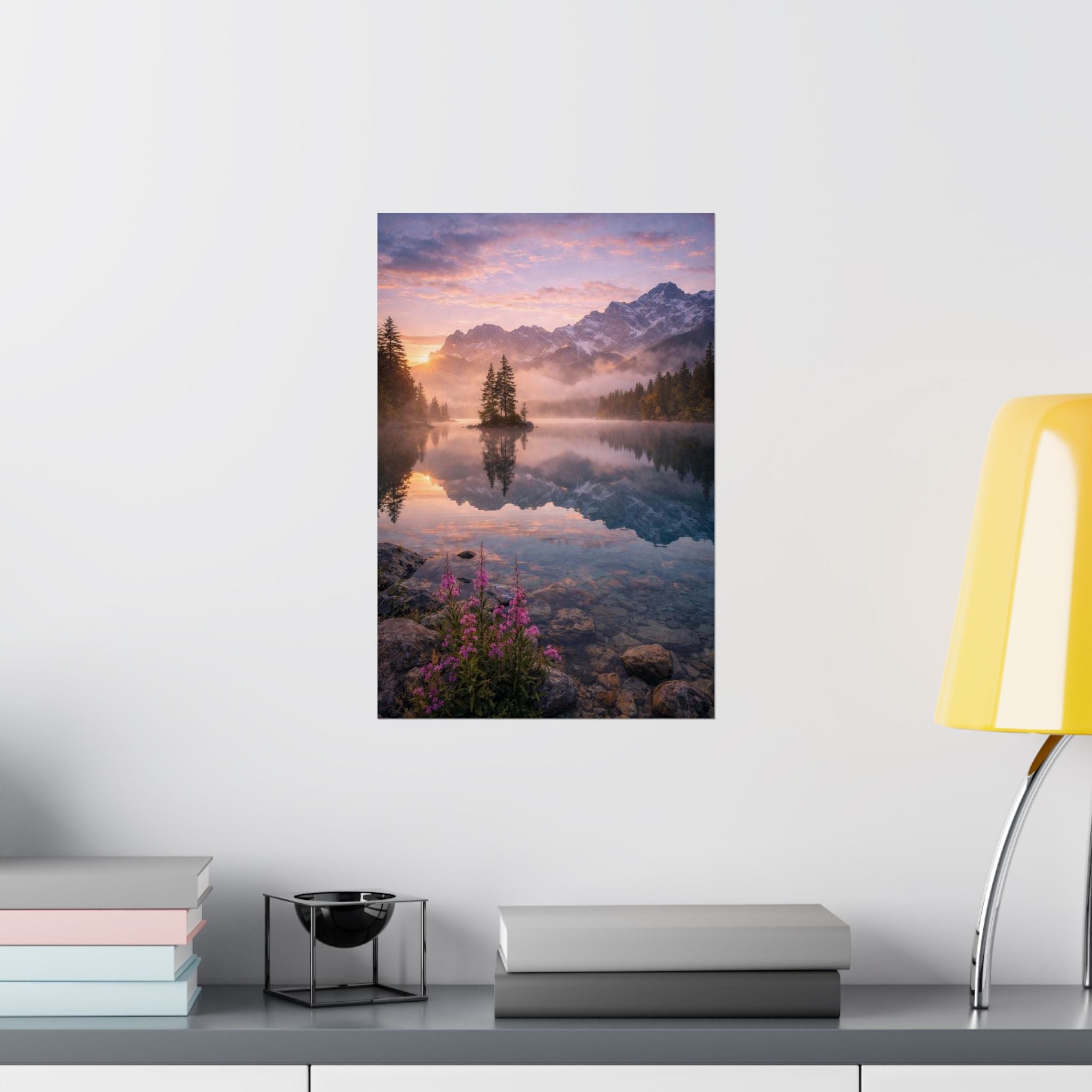 Matte Vertical Poster — Serene Mountain Lake Sunset Landscape