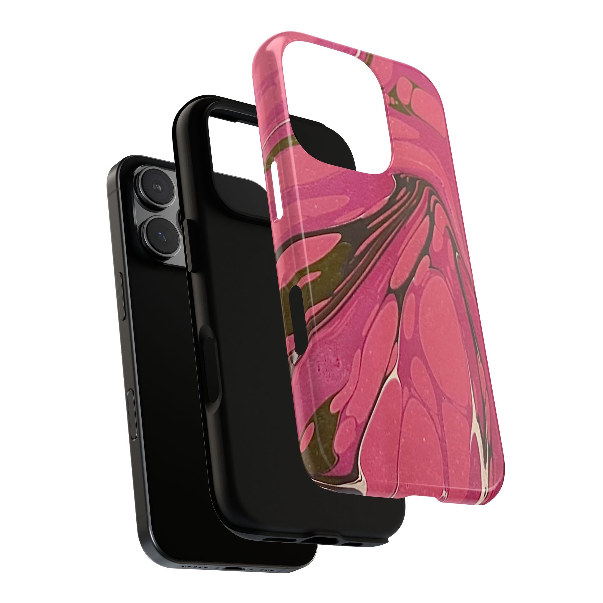 Pink and Olive Marbled Durable Phone Case - Dual Layer - Matte or Glossy