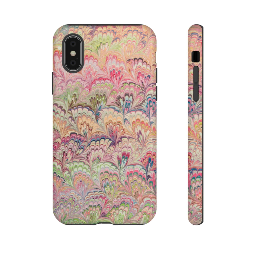 Pastel Pink + Green Feather Marbled Phone Case - Dual Layer Phone Cover