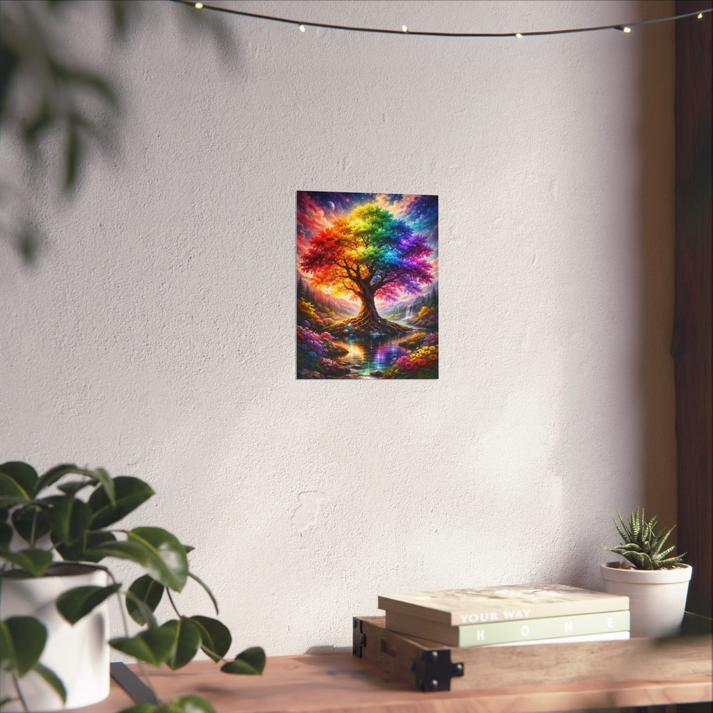 Rainbow Tree Matte Poster — Vibrant Vertical Wall Art for Bedroom, Living Room & Gift
