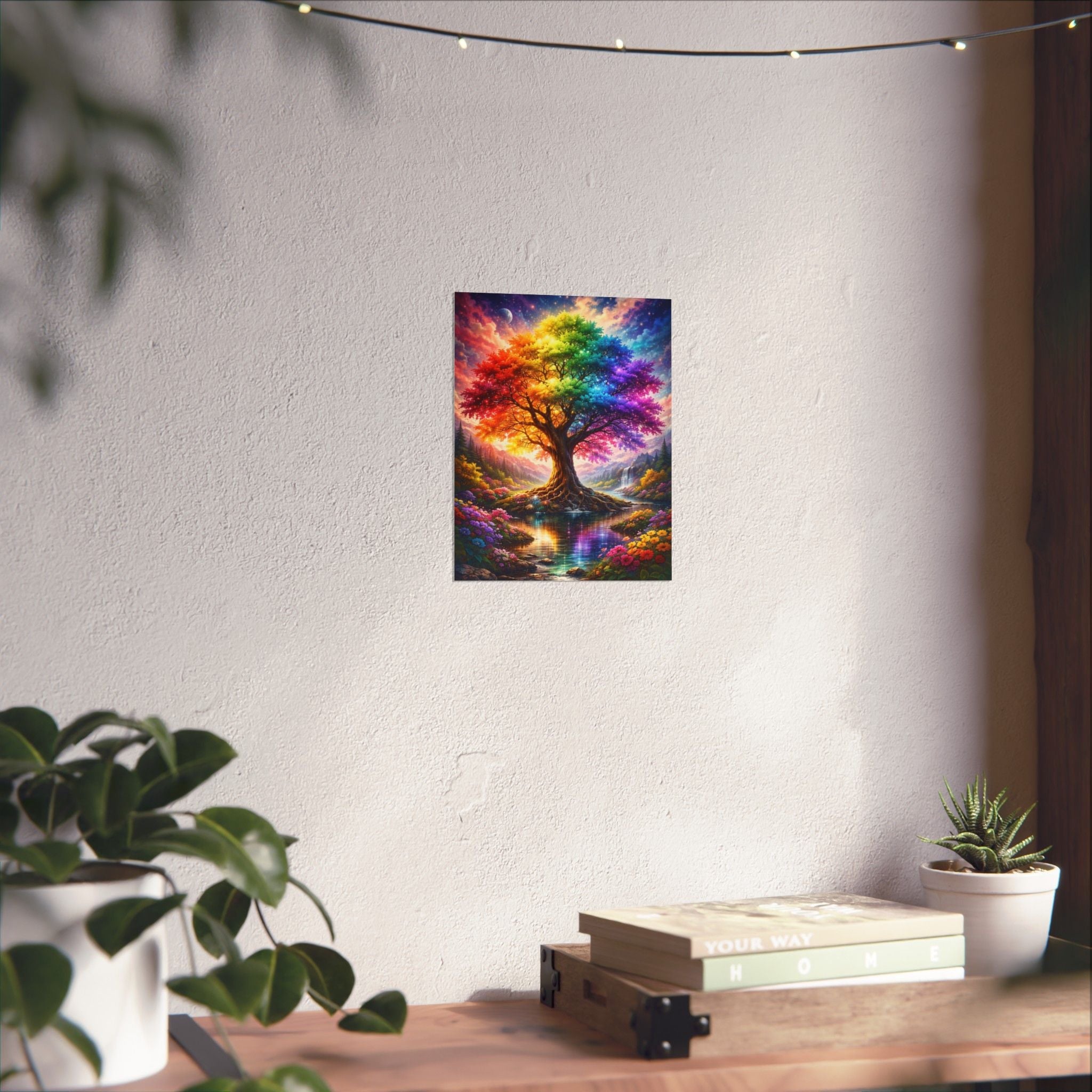 Rainbow Tree Matte Poster — Vibrant Vertical Wall Art for Bedroom, Living Room & Gift