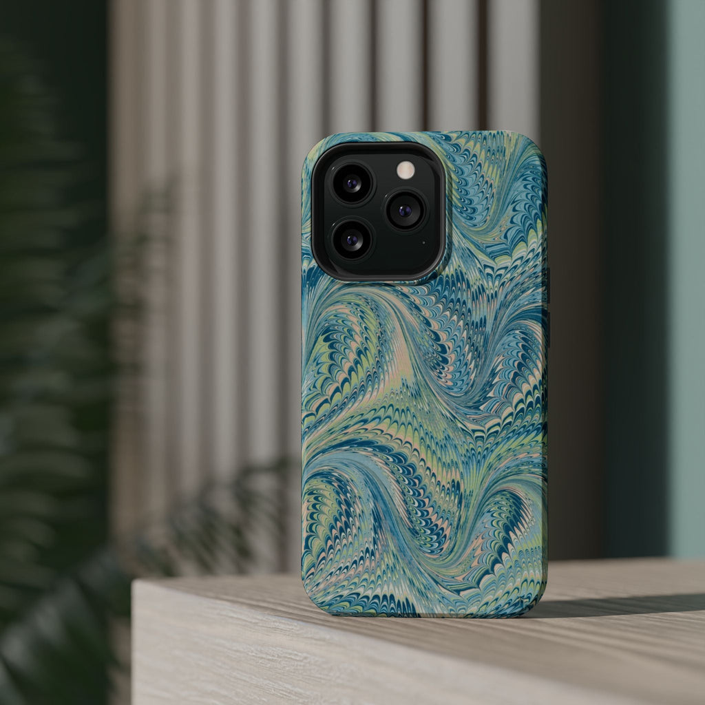Aqua + Green Marble Phone Case - Impact-Resistant MAG SAFE - Dual Cover Design