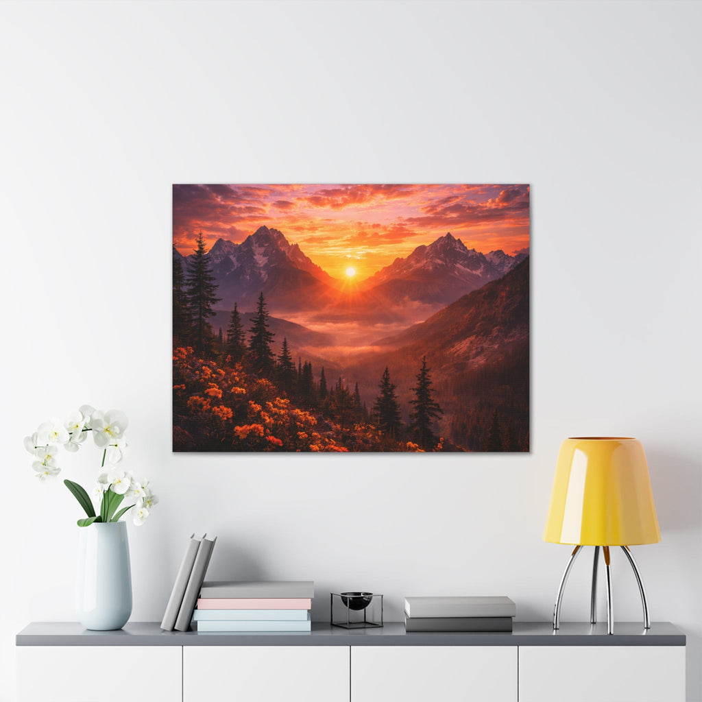 Sunset Mountain Canvas Wall Art — Majestic Alpine Sunrise Landscape