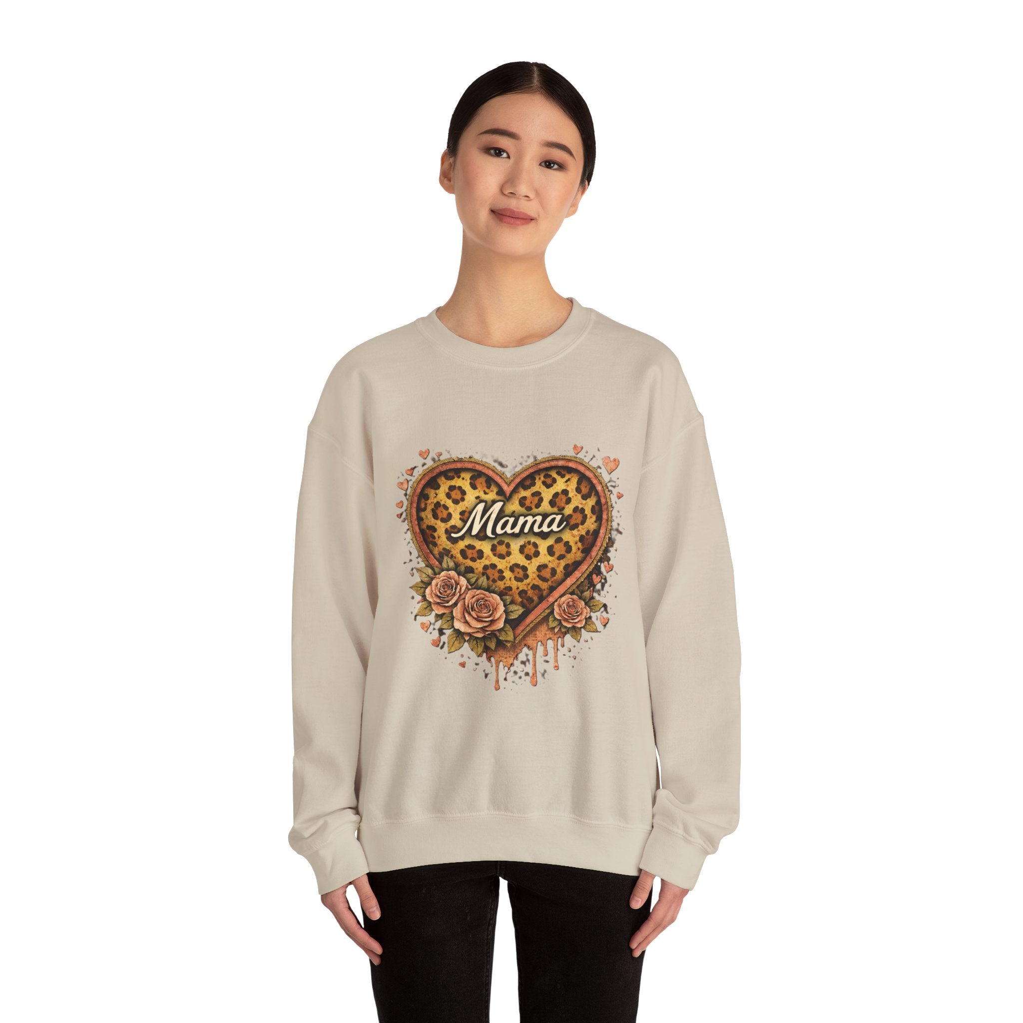 Mama Leopard Heart Crewneck Sweatshirt — Floral Vintage Mom Pullover
