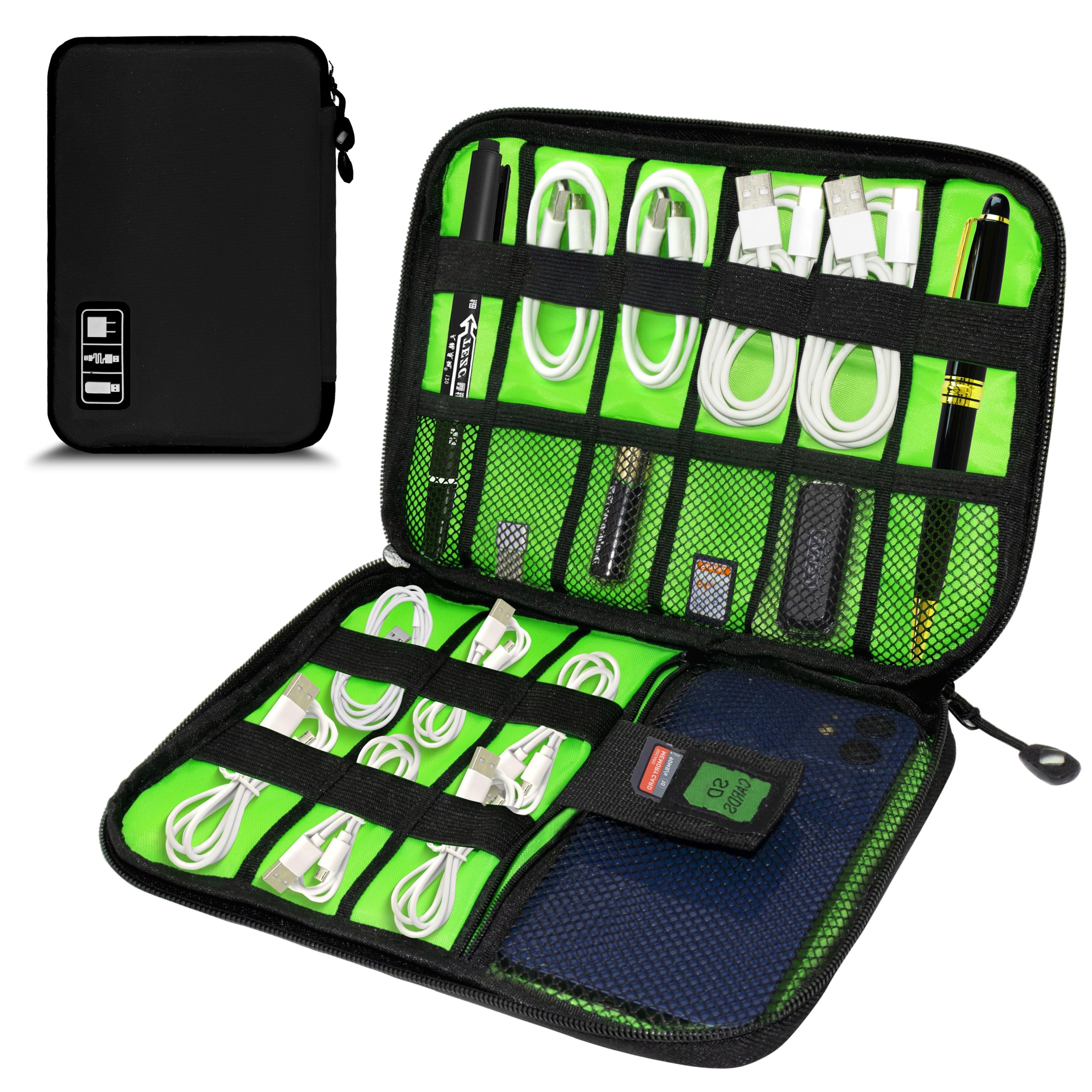 Travel Electronics Organizer Bag — Portable Cable Cord Organizer Pouch for Chargers & Accessories, Black