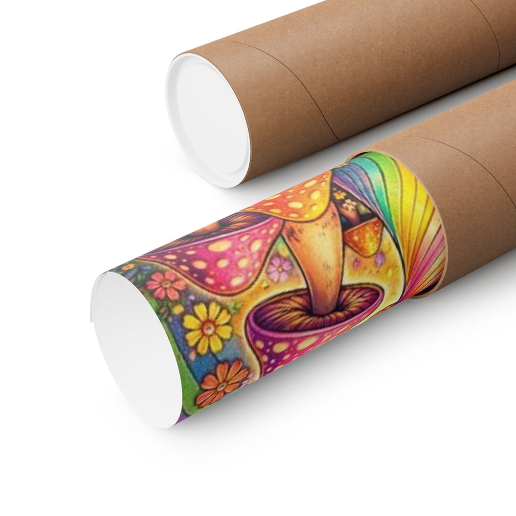 Psychedelic Mushroom Art Poster — Retro Rainbow Peace Wall Print