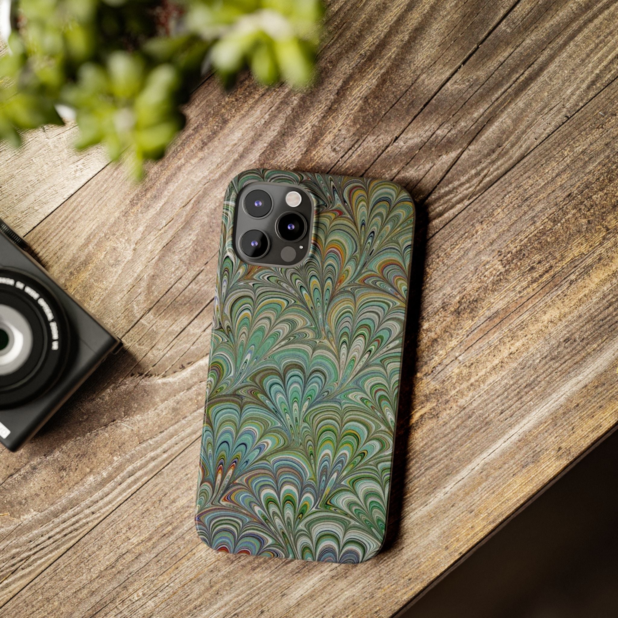 Deep Green Peacock Italian Marbled Design, Italy Feather Phone Case