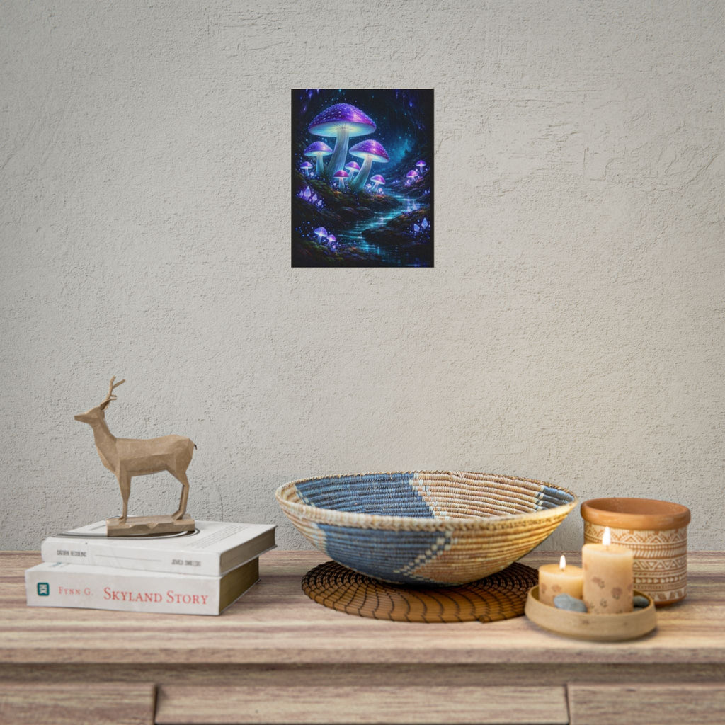 Fantasy Mushroom Poster — Glowing Purple Forest Rolled Art Print
