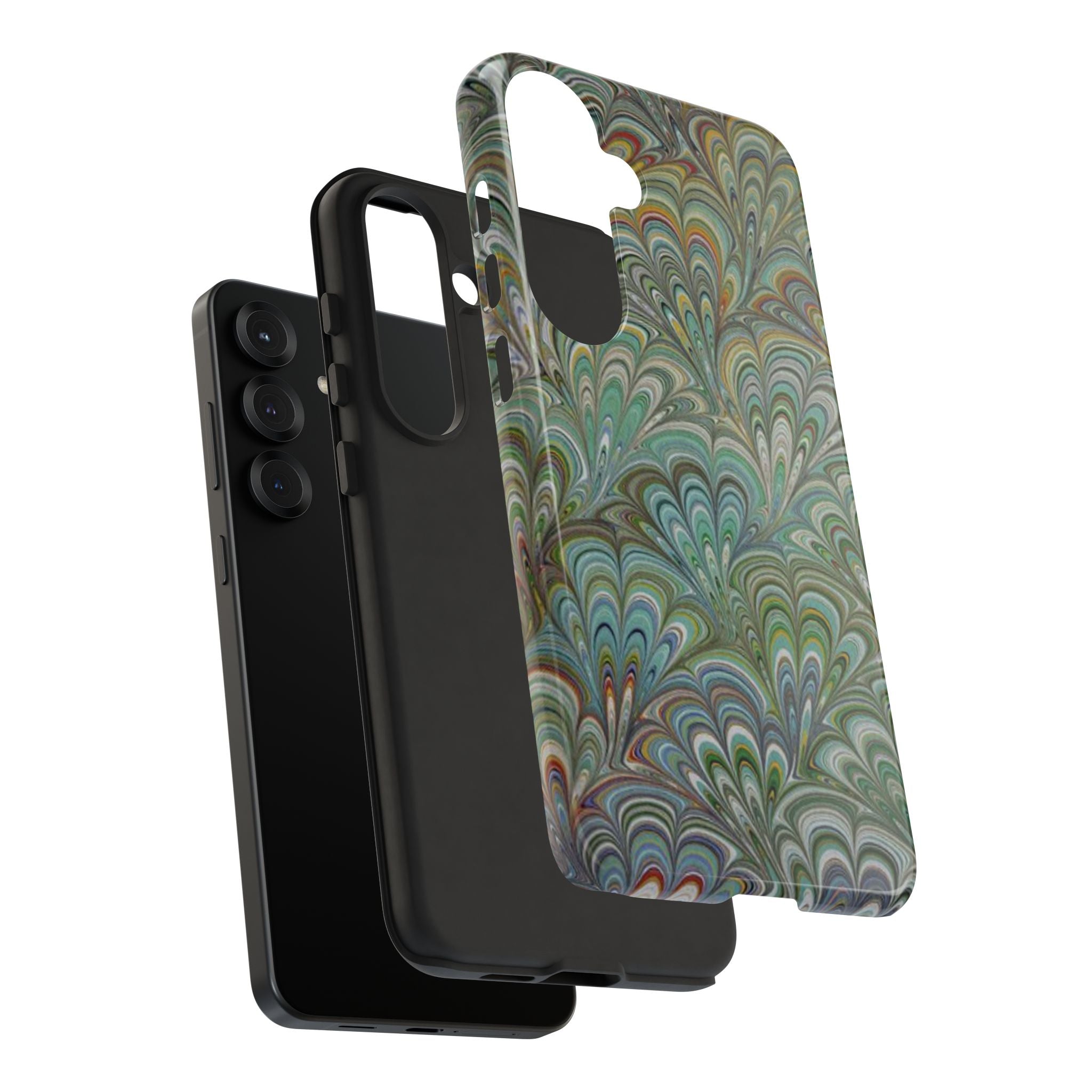 Green Marbled Peacock Durable Phone Case - Matte or Glossy