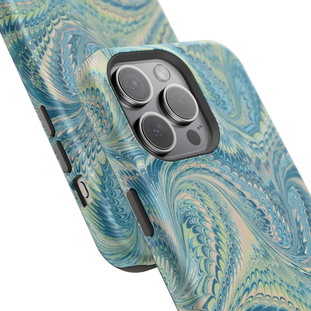 Aqua + Green Marble Phone Case - Impact-Resistant MAG SAFE - Dual Cover Design