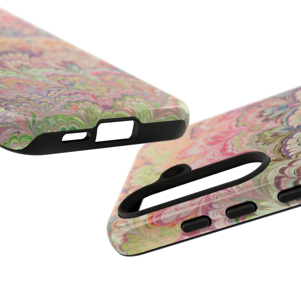 Pastel Pink + Green Feather Marbled Phone Case - Dual Layer Phone Cover