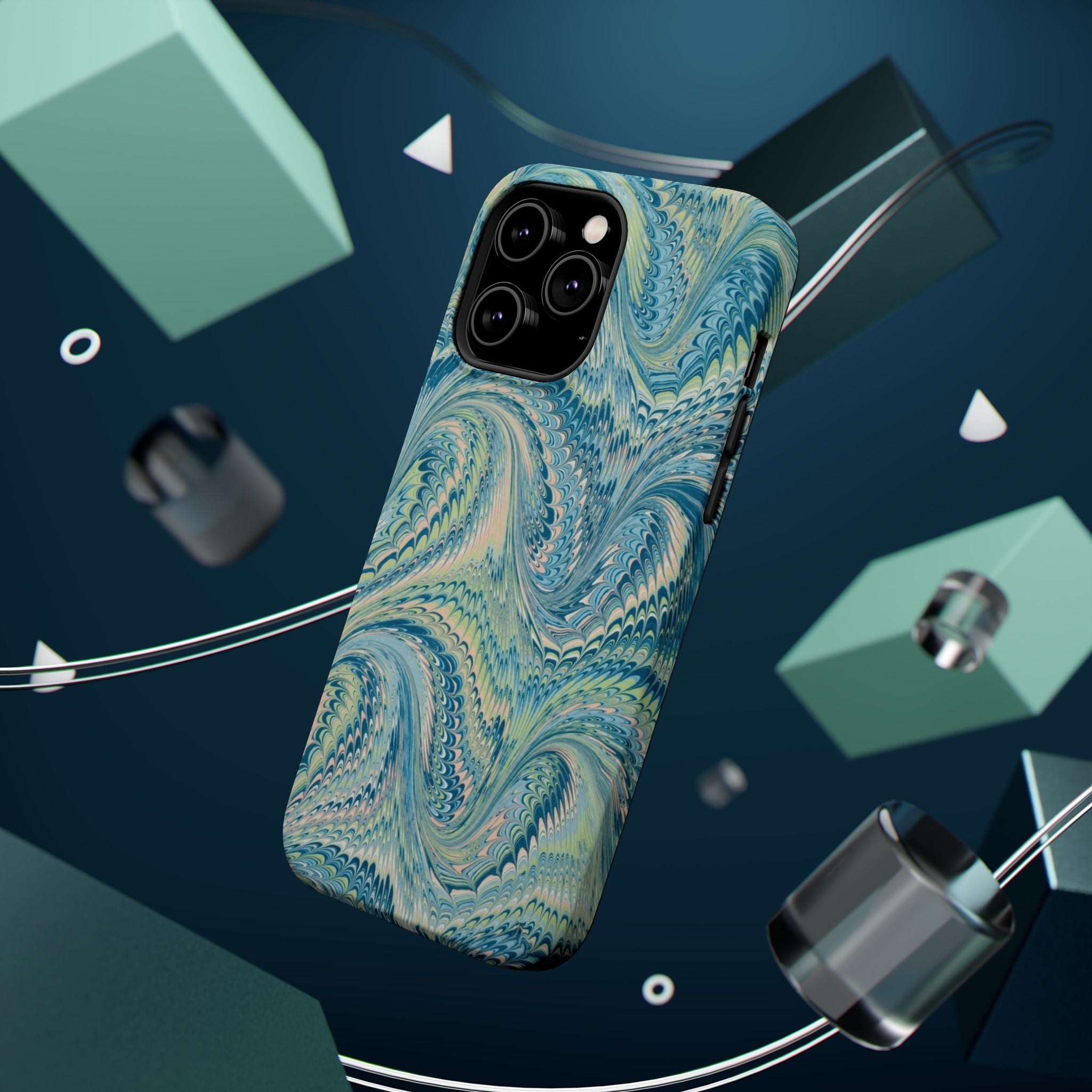 Aqua + Green Marble Phone Case - Impact-Resistant MAG SAFE - Dual Cover Design