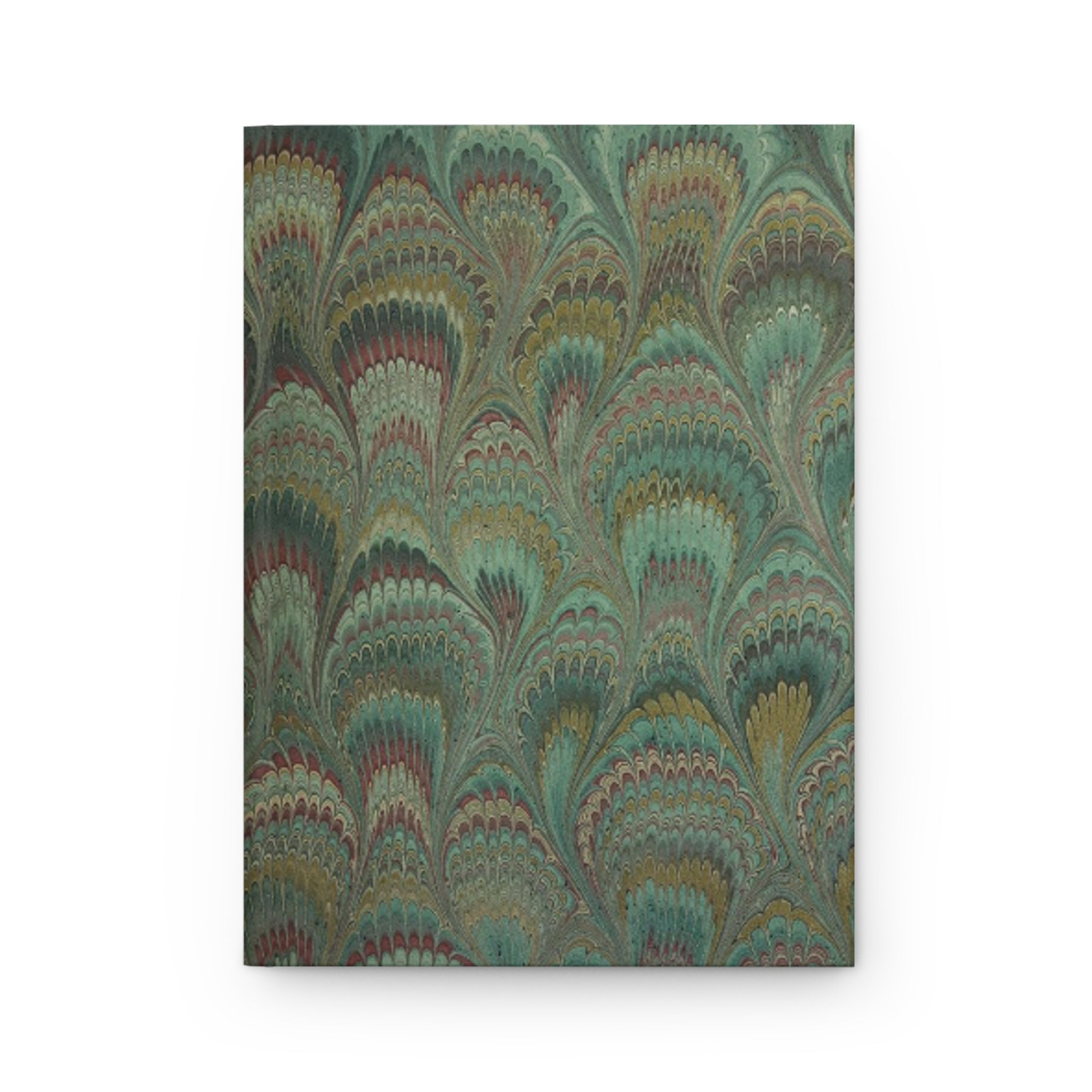 Green + Brown Hand-Painted Italian Feather Marble Hardcover Journal