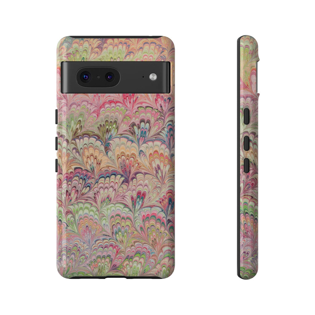 Pastel Pink + Green Feather Marbled Phone Case - Dual Layer Phone Cover