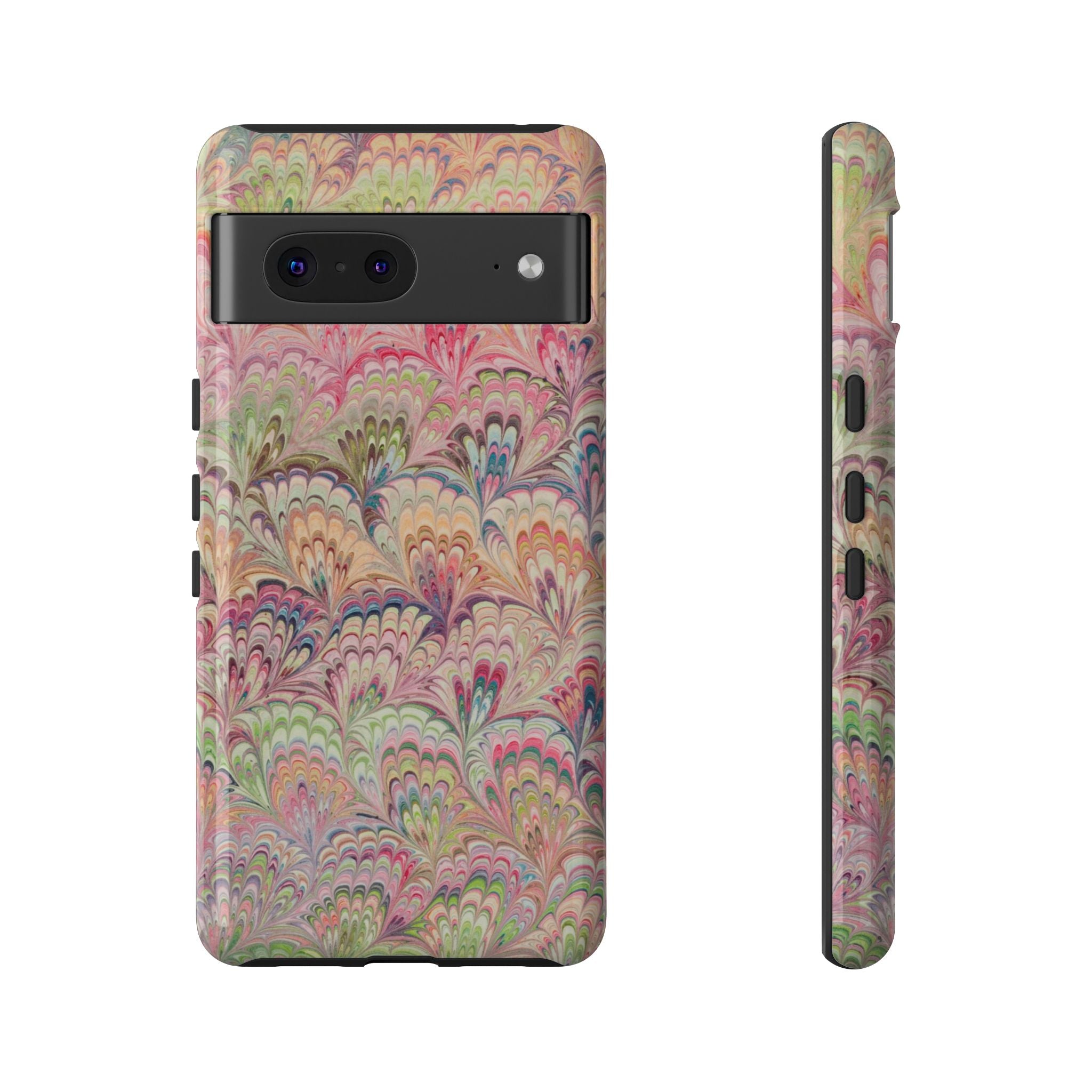 Pastel Pink + Green Feather Marbled Phone Case - Dual Layer Phone Cover