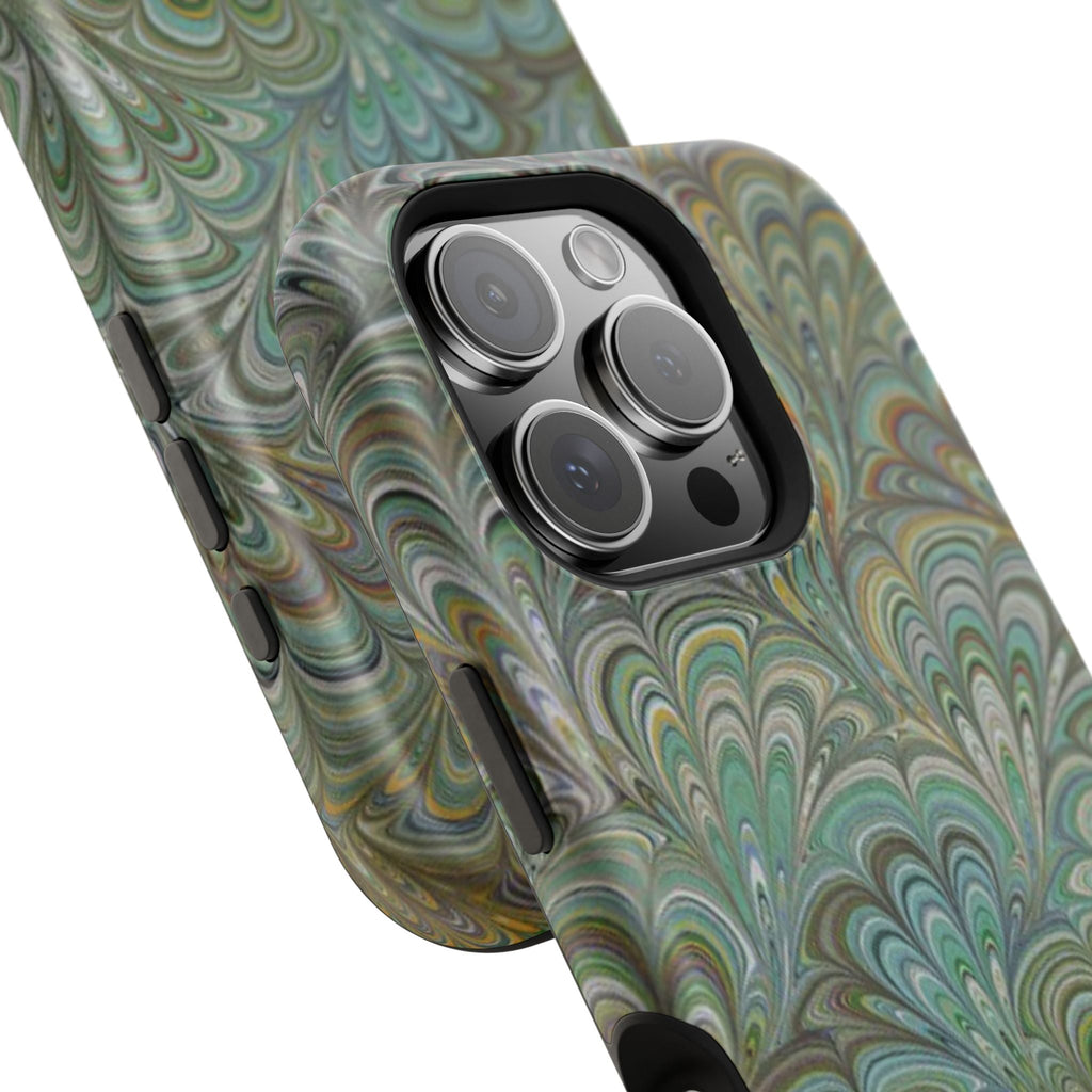 iPhone17 + All Models Phone Cases, Italian Peacock Feather Design, Stylish Impact-Resistant Shell, Protective Cover, Green Peacock Print