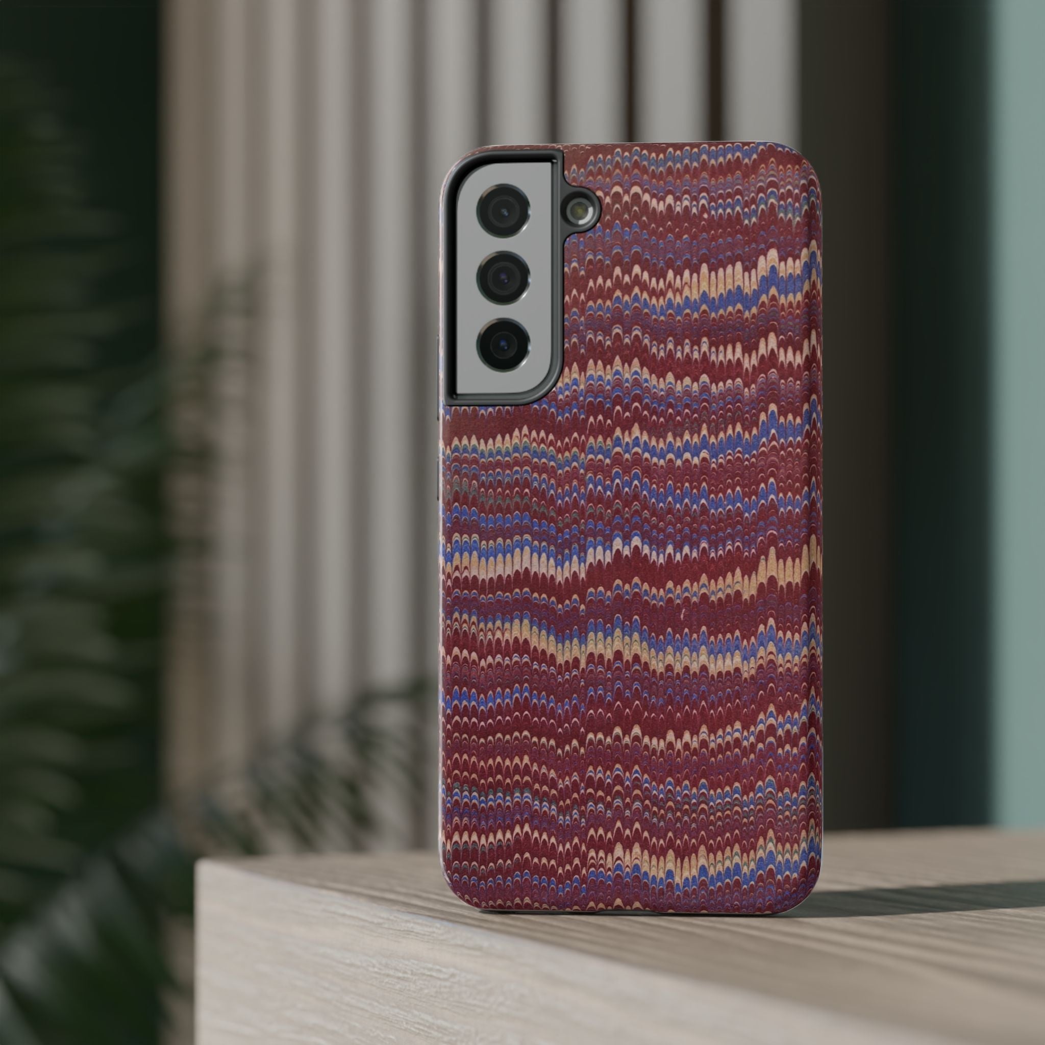 Burgundy and Blue Hues Italian Vintage Marble Design Phone Case for Apple + Samsung