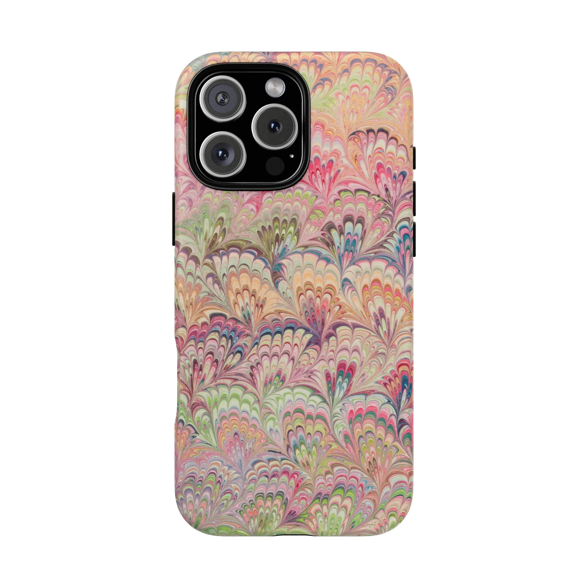 Pastel Pink + Green Feather Marbled Phone Case - Dual Layer Phone Cover