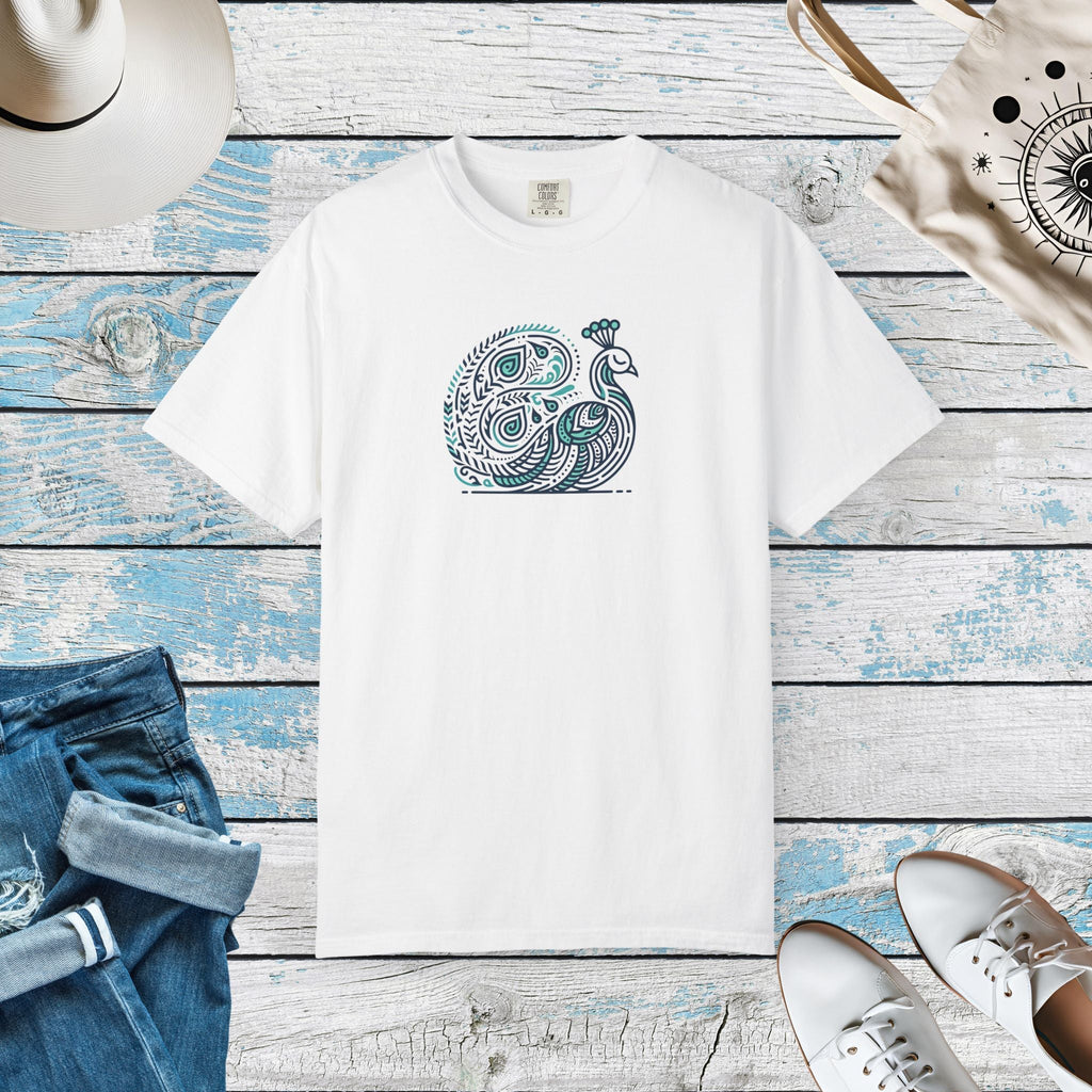 Peacock Cotton Tee - Garment Dyed Eco-Friendly Gift - DipaliZ