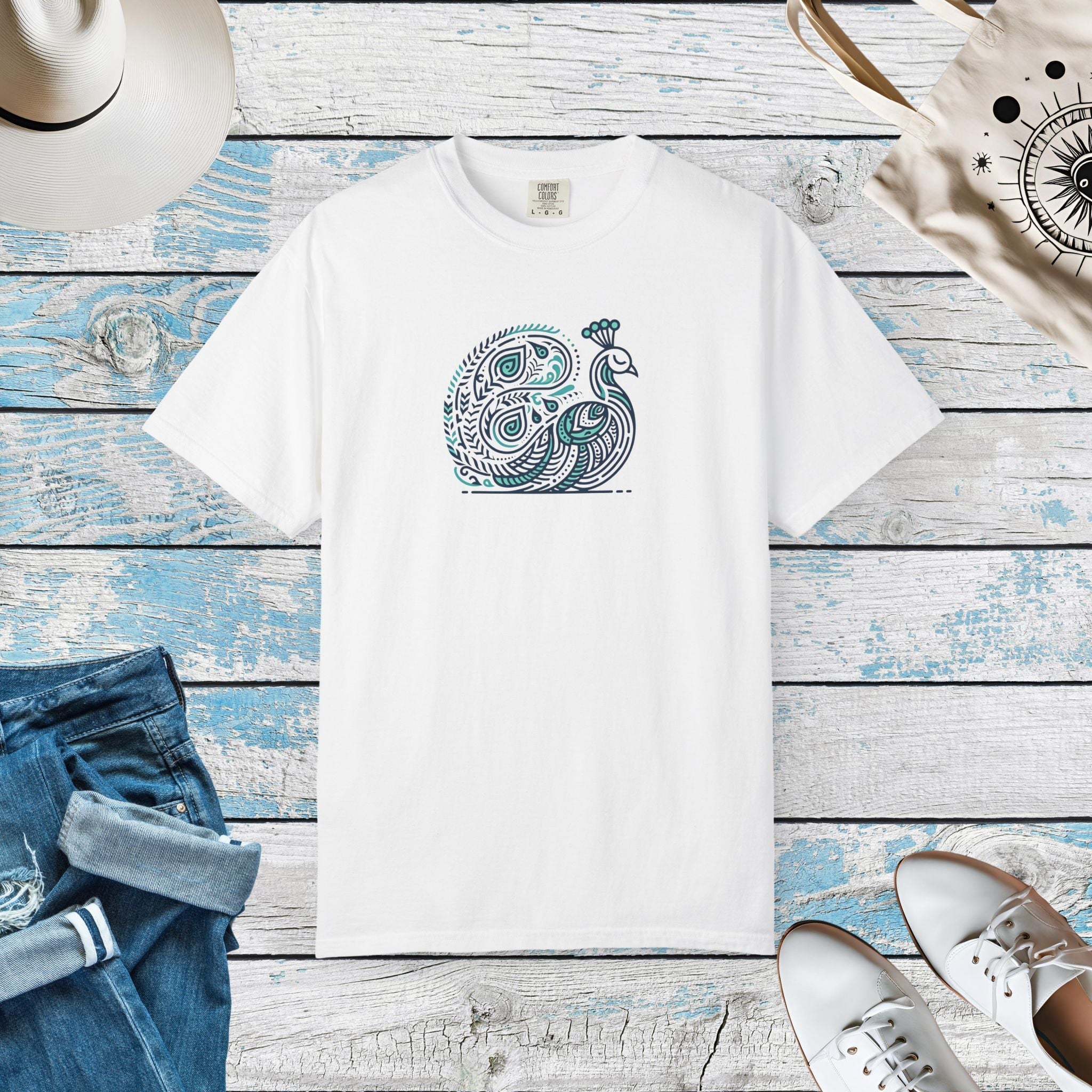 Peacock Cotton Tee - Garment Dyed Eco-Friendly Gift - DipaliZ