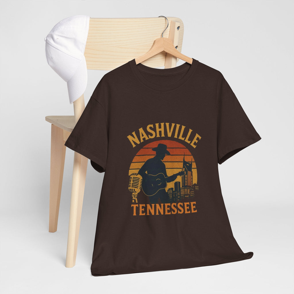 Nashville Tennessee Guitar Silhouette Tee — Retro Sunset Country Music T-Shirt