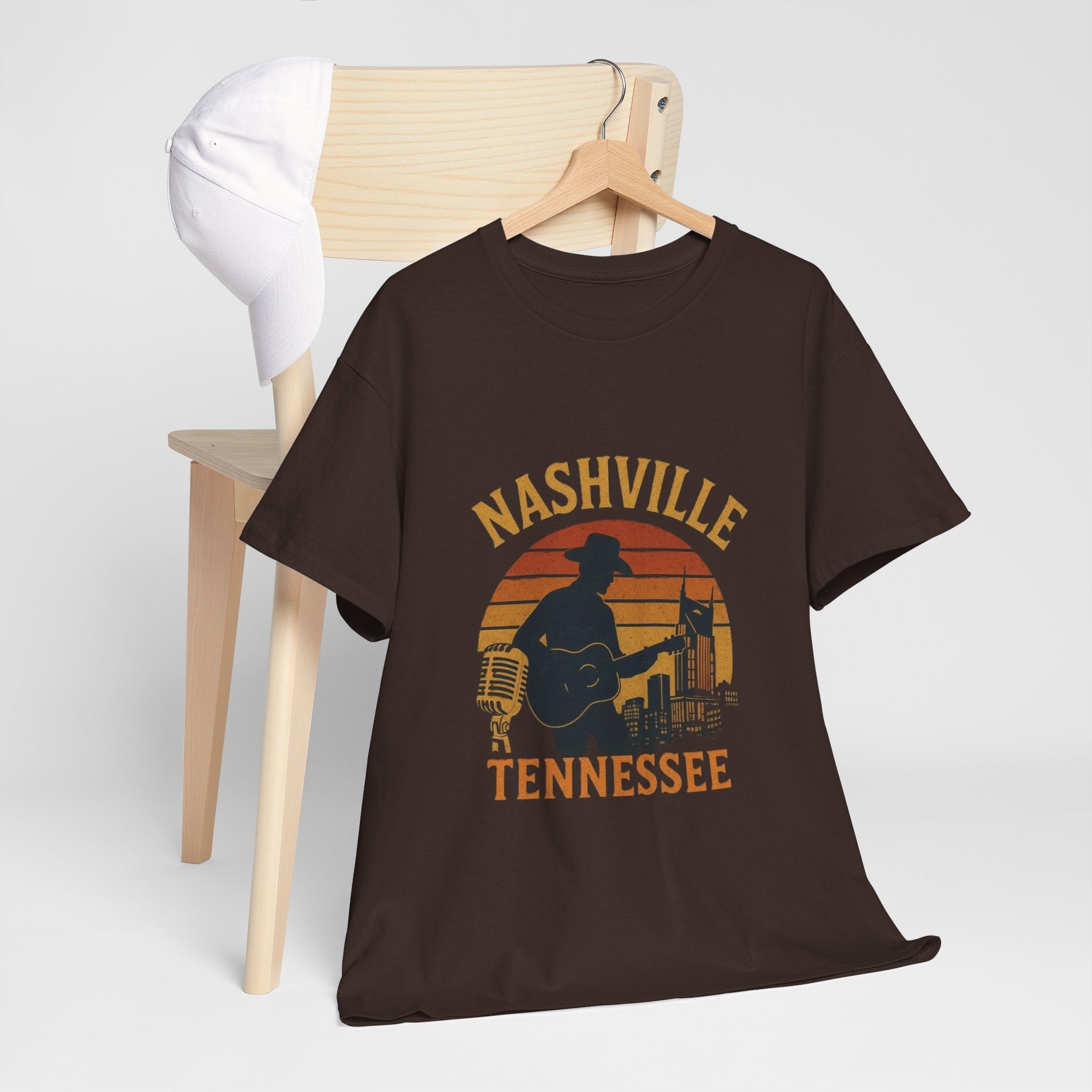 Nashville Tennessee Guitar Silhouette Tee — Retro Sunset Country Music T-Shirt