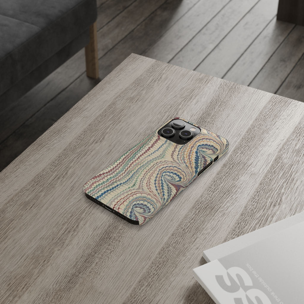 Italian Vintage Marbled Paper Design on iPhone Cases, Artistic Protection for Your Device in Elegant Beige, Blue, Burgundy