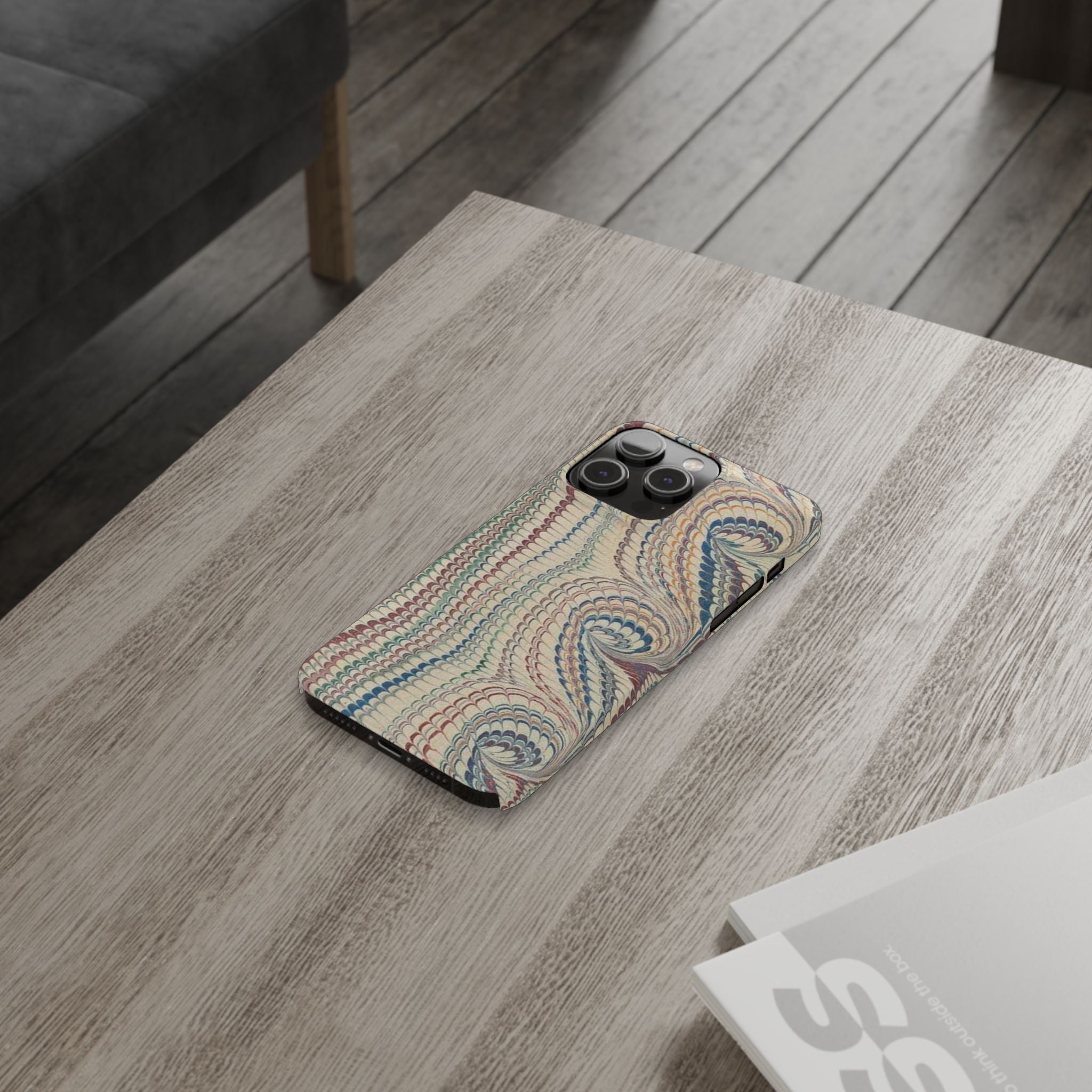 Italian Vintage Marbled Paper Design on iPhone Cases, Artistic Protection for Your Device in Elegant Beige, Blue, Burgundy