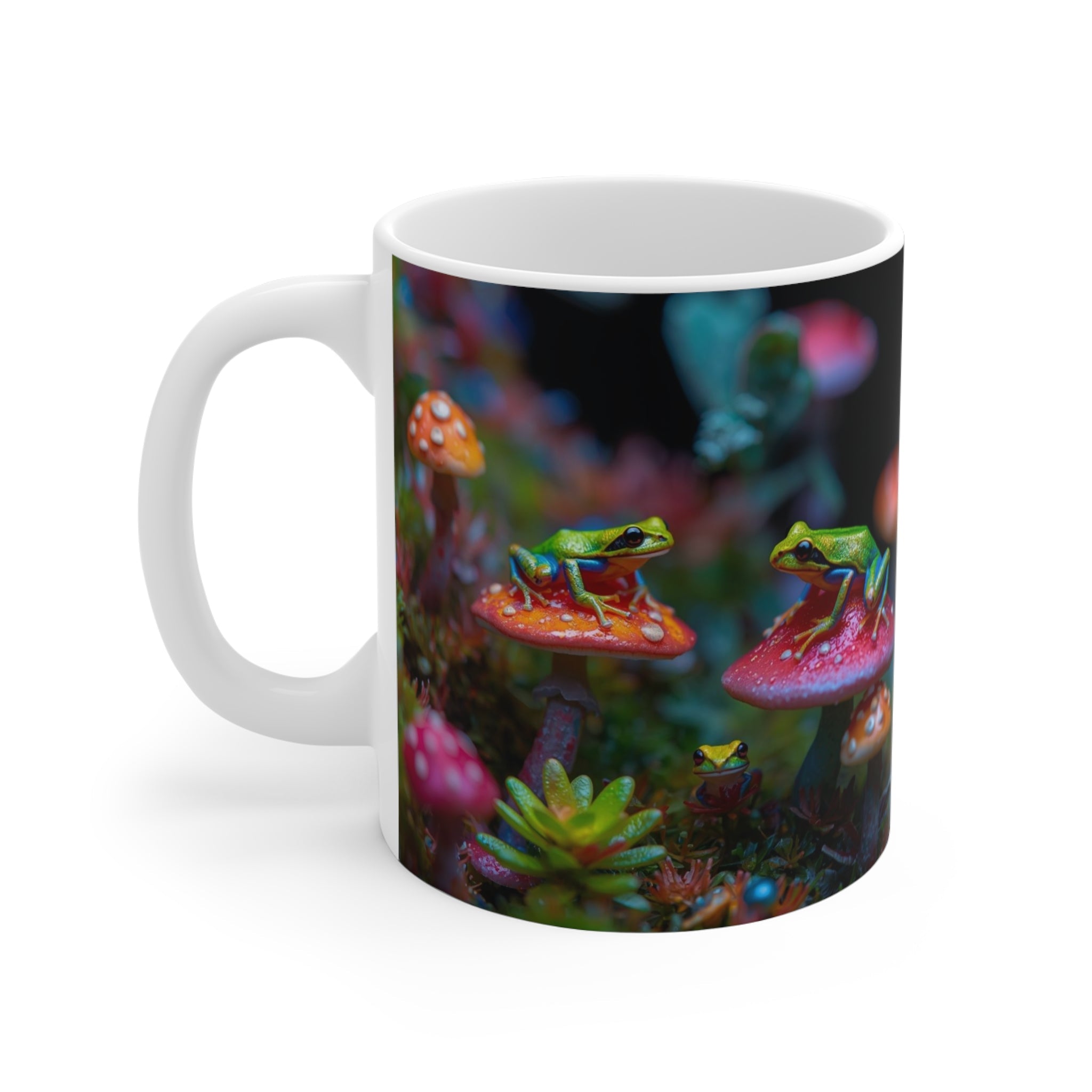 11oz Ceramic Mug — Enchanted Frogs on Mushrooms Coffee Tea Cup