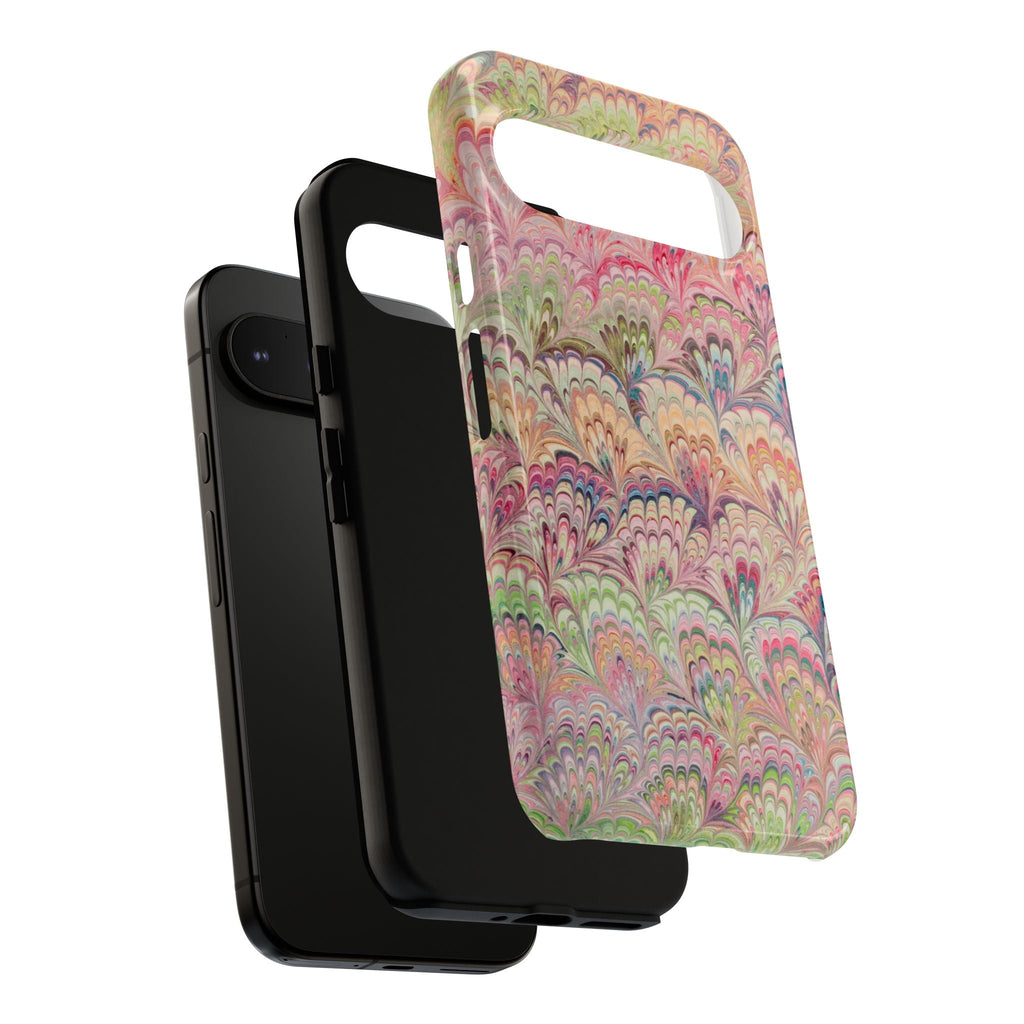Pastel Pink + Green Feather Marbled Phone Case - Dual Layer Phone Cover