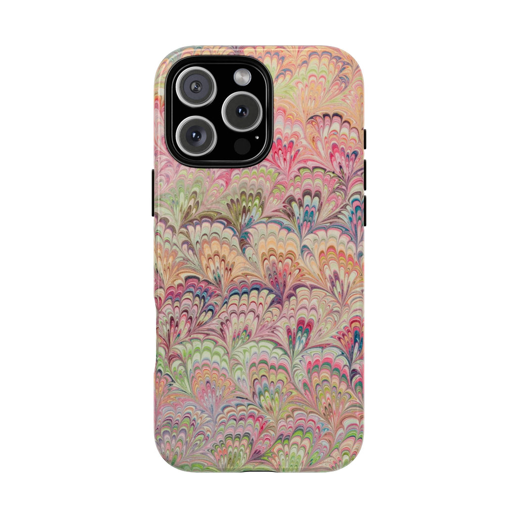 Pastel Pink + Green Feather Marbled Phone Case - Dual Layer Phone Cover
