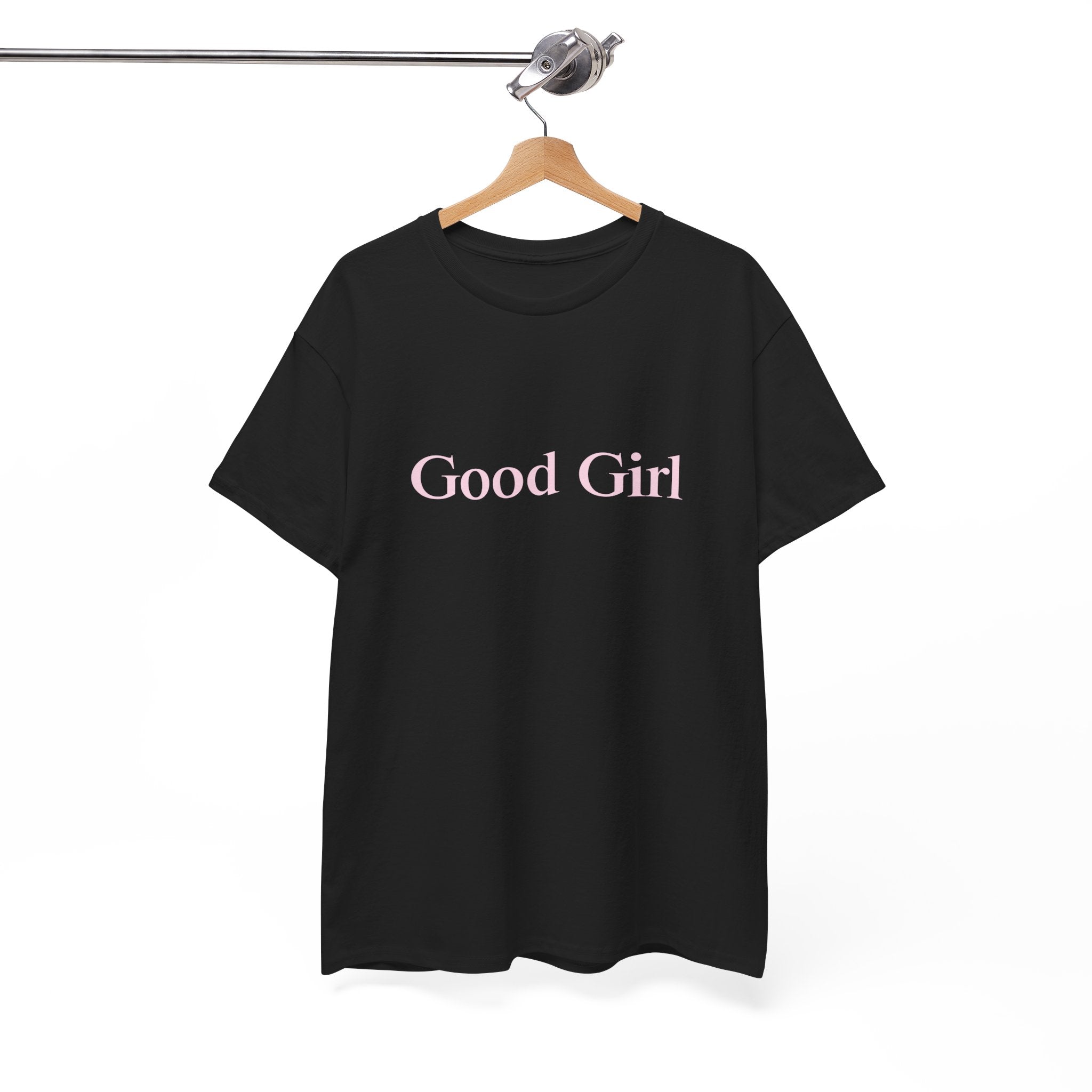 Good Girl Unisex Heavy Cotton Tee with Baby Pink Letters
