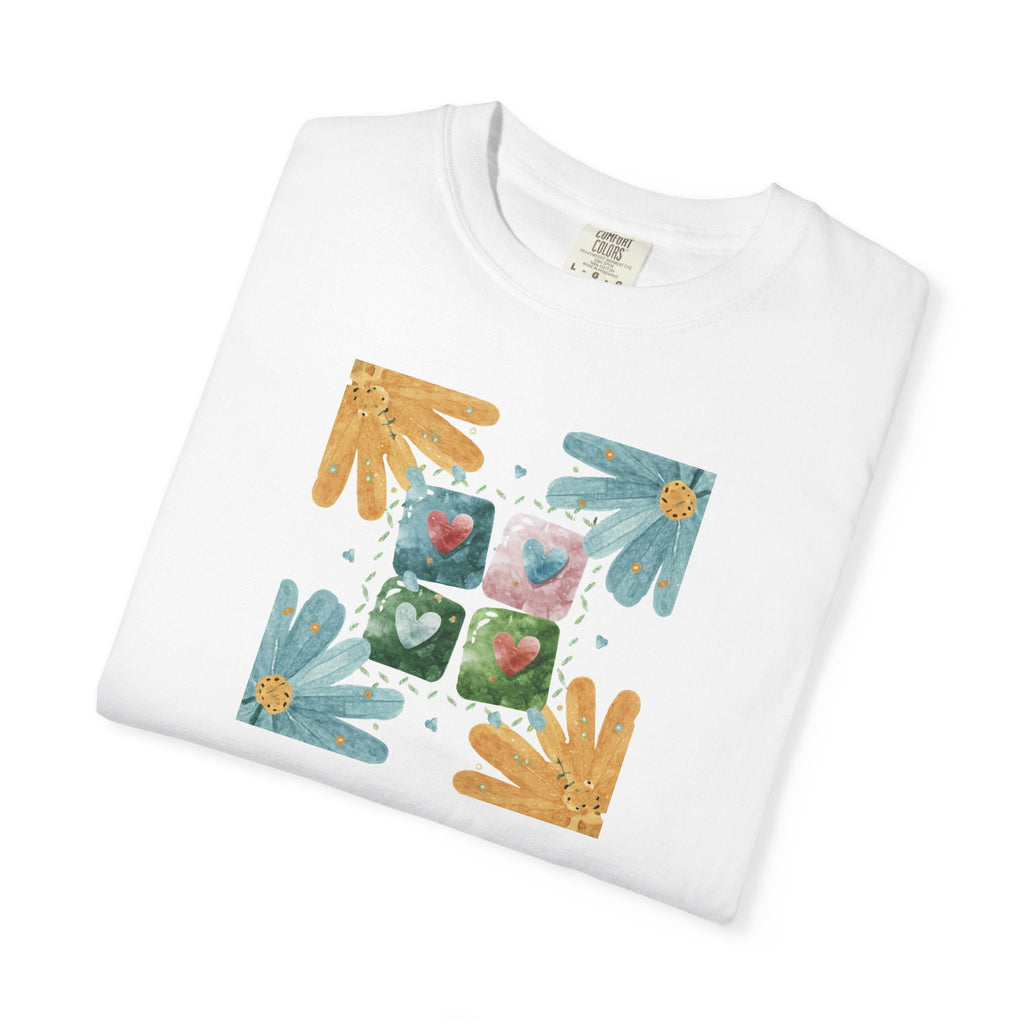 Flowers and Hearts Tee - Garment-Dyed Cotton - DipaliZ