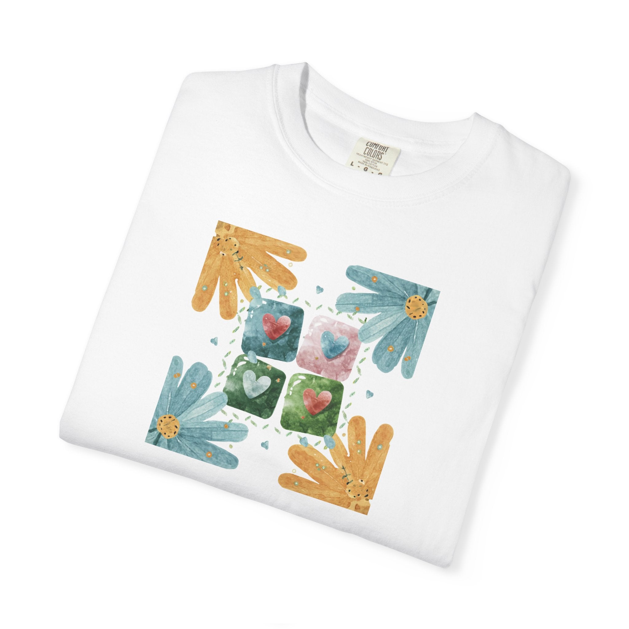 Flowers and Hearts Tee - Garment-Dyed Cotton - DipaliZ