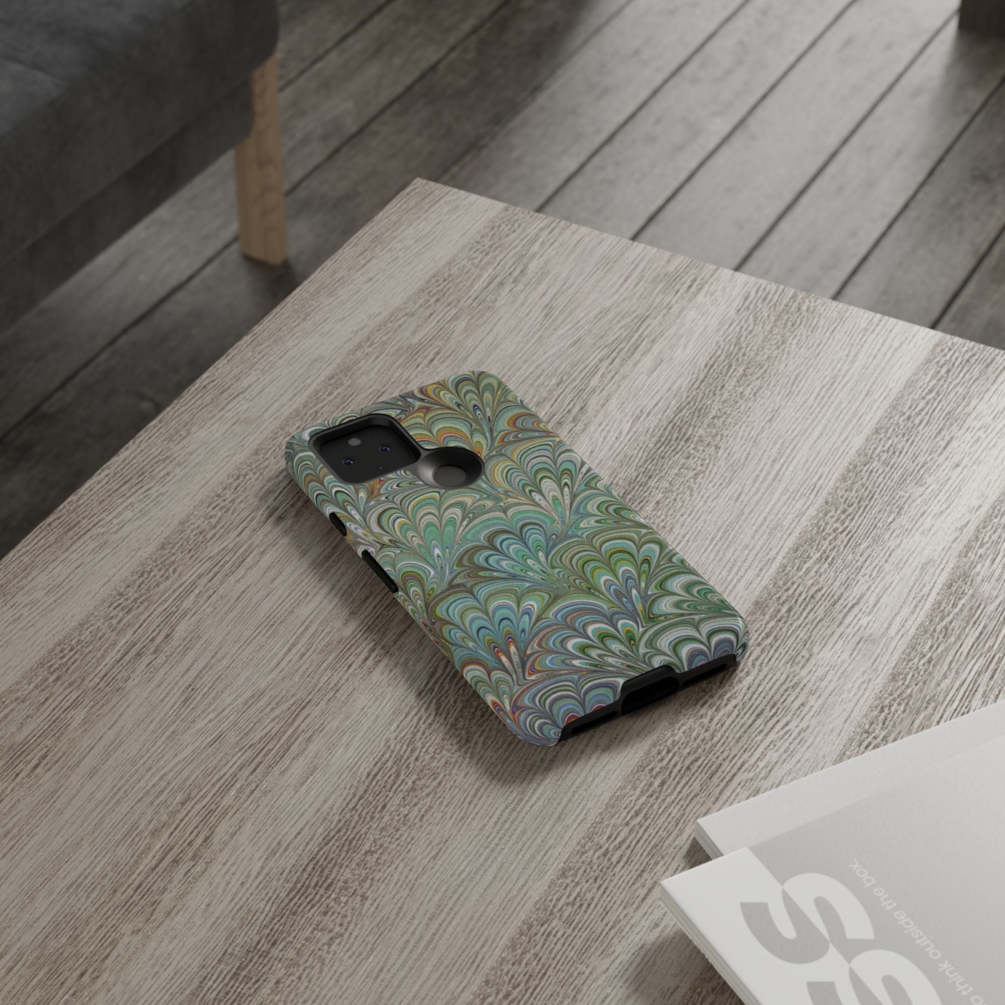 Green Marbled Peacock Durable Phone Case - Matte or Glossy