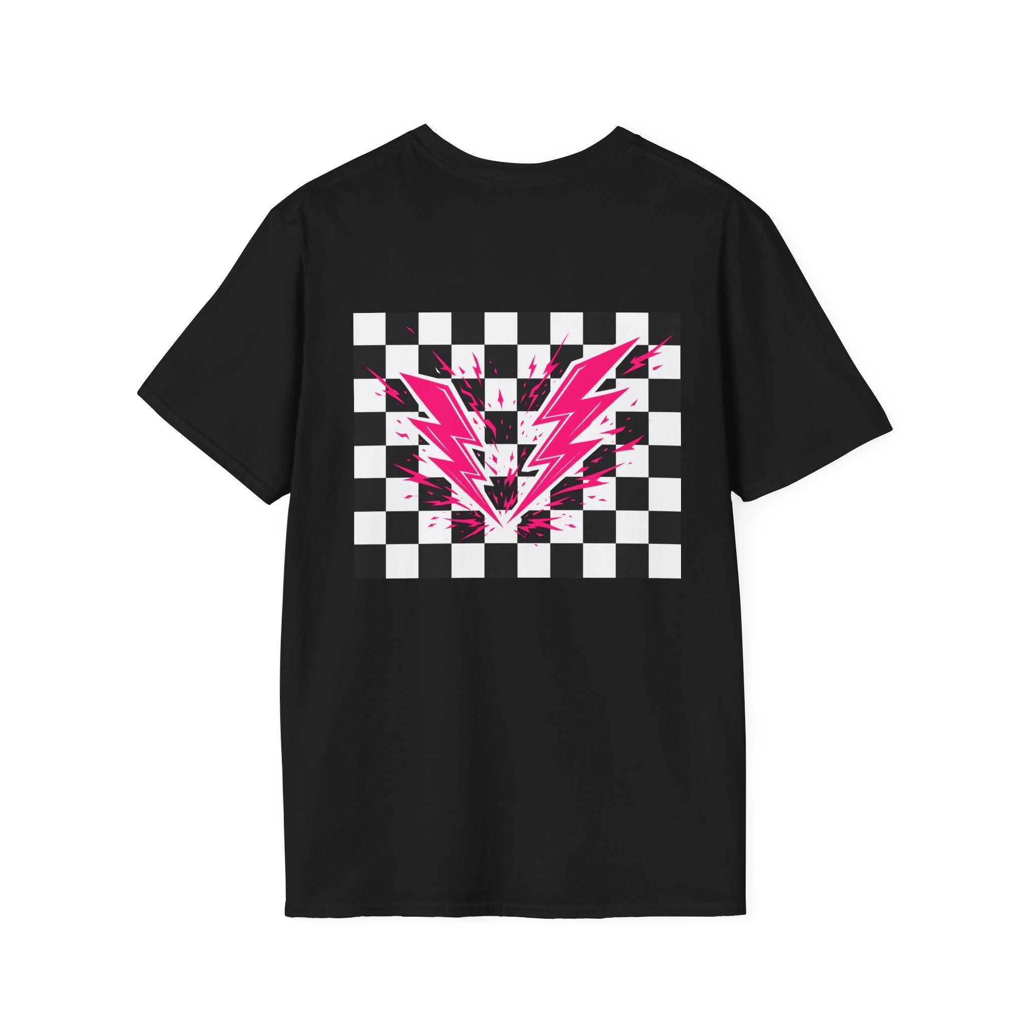 Checkerboard Lightning T-Shirt — Pink Bolts of Lightning Graphic Tee