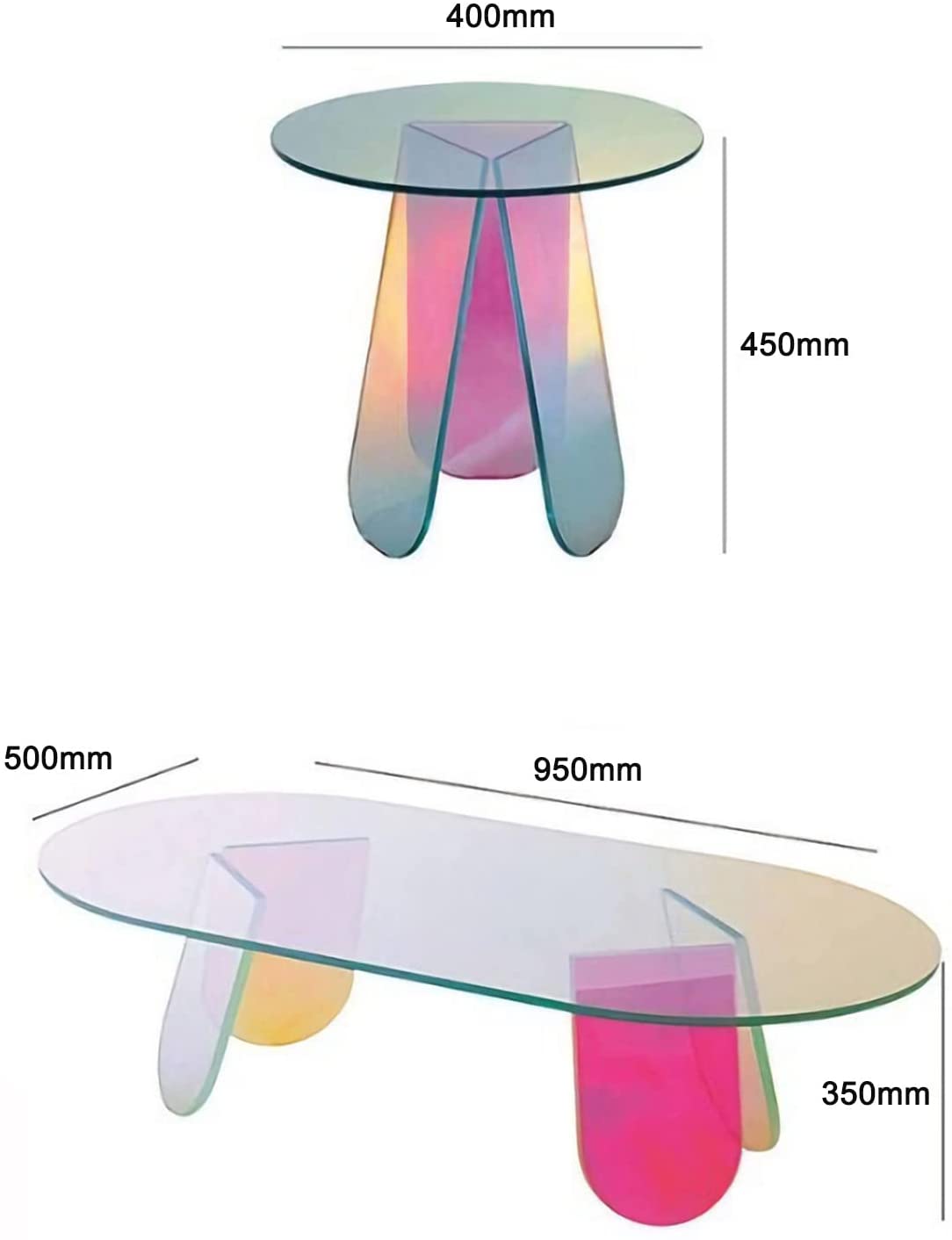 Acrylic Rainbow Color Coffee Table, Iridescent Glass End Table Round Side Table Modern Accent TV Table for Living Bed Room Decoration,small,Amazon Banned