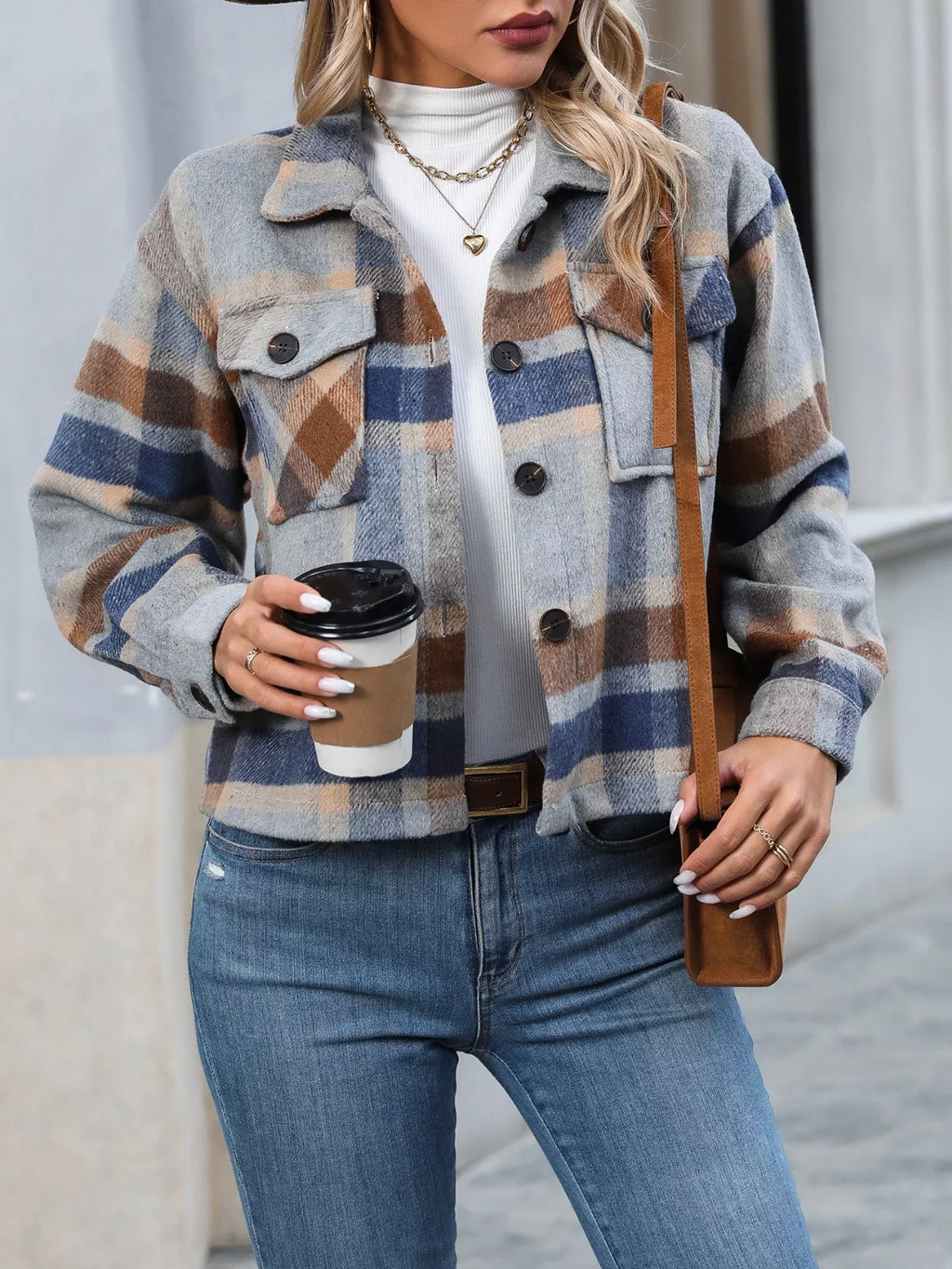 Plaid Button-Up Jacket