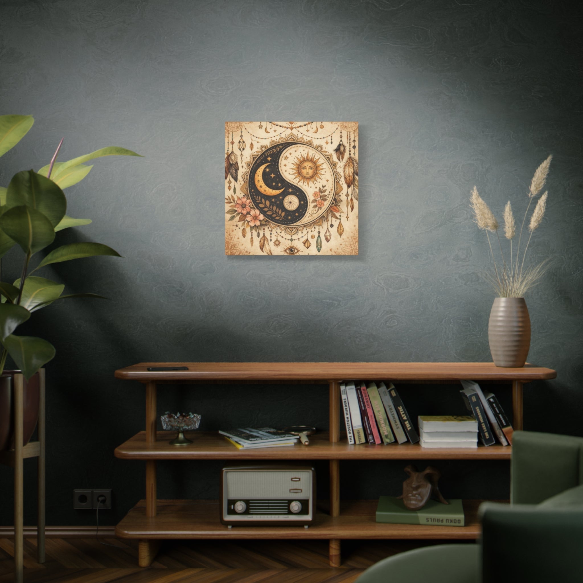Sun & Moon Yin Yang Canvas Art — Boho Celestial Wall Decor, Matte Stretched 1.25"