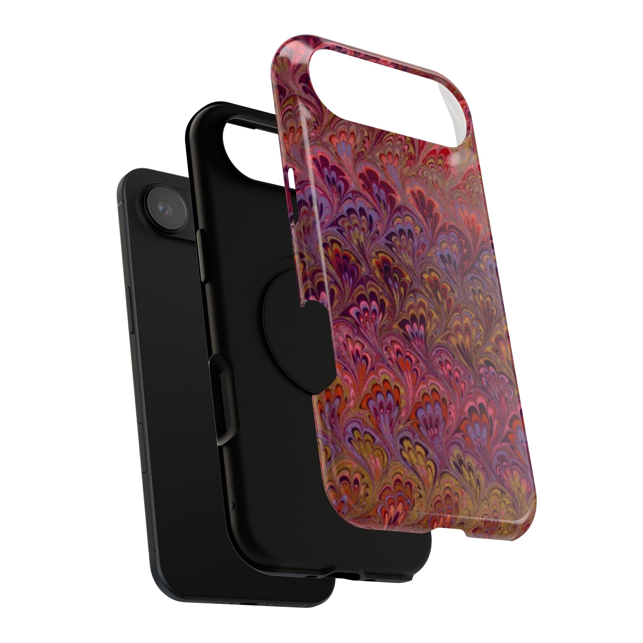 Red, Burgundy, Lavender Italian Peacock Feather Design Phone Case