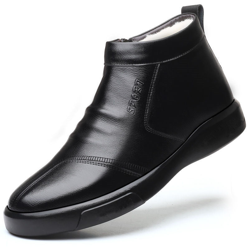 Men's Fleece-lined Thickened Leather Waterproof Casual High-top Snow Boots