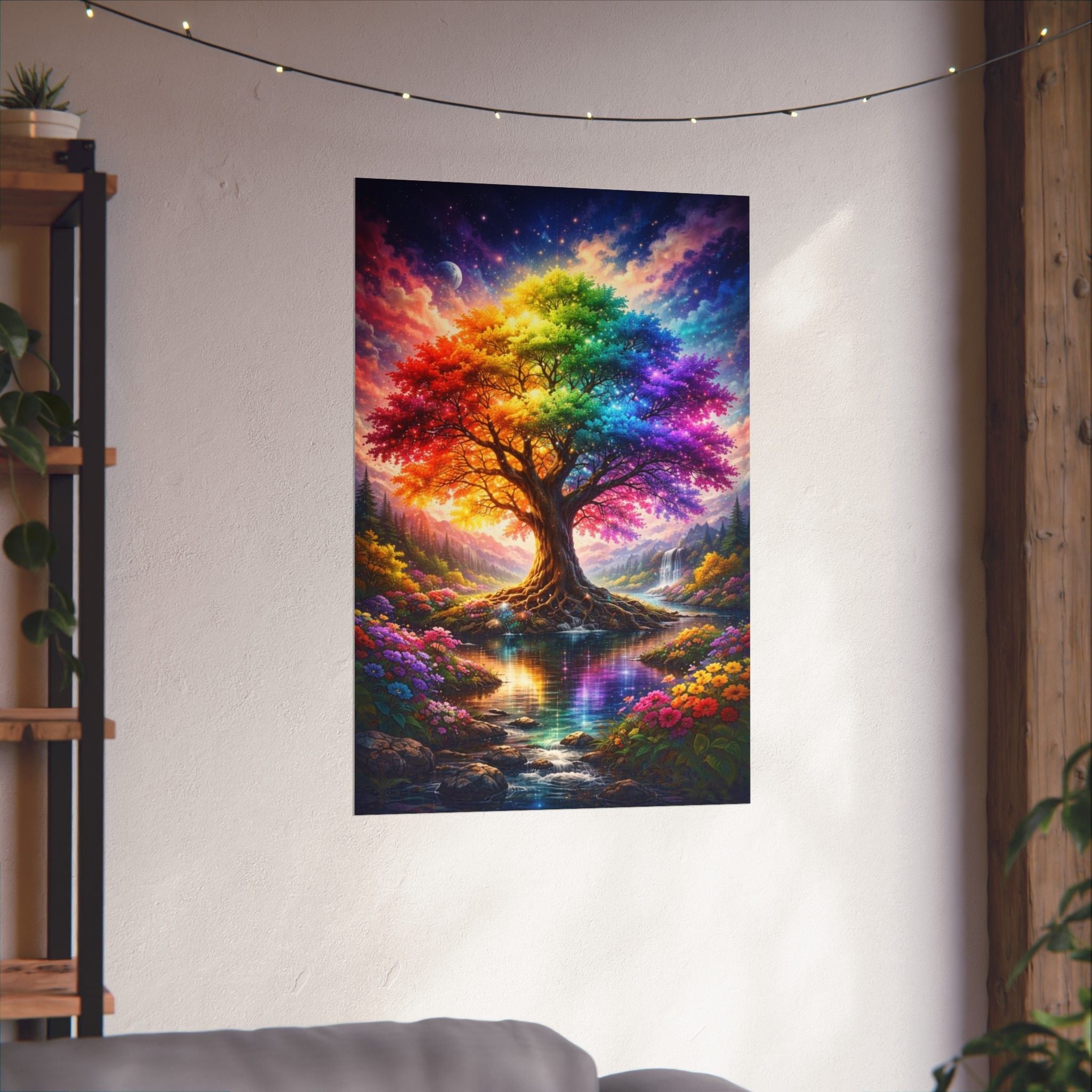 Rainbow Tree Matte Poster — Vibrant Vertical Wall Art for Bedroom, Living Room & Gift