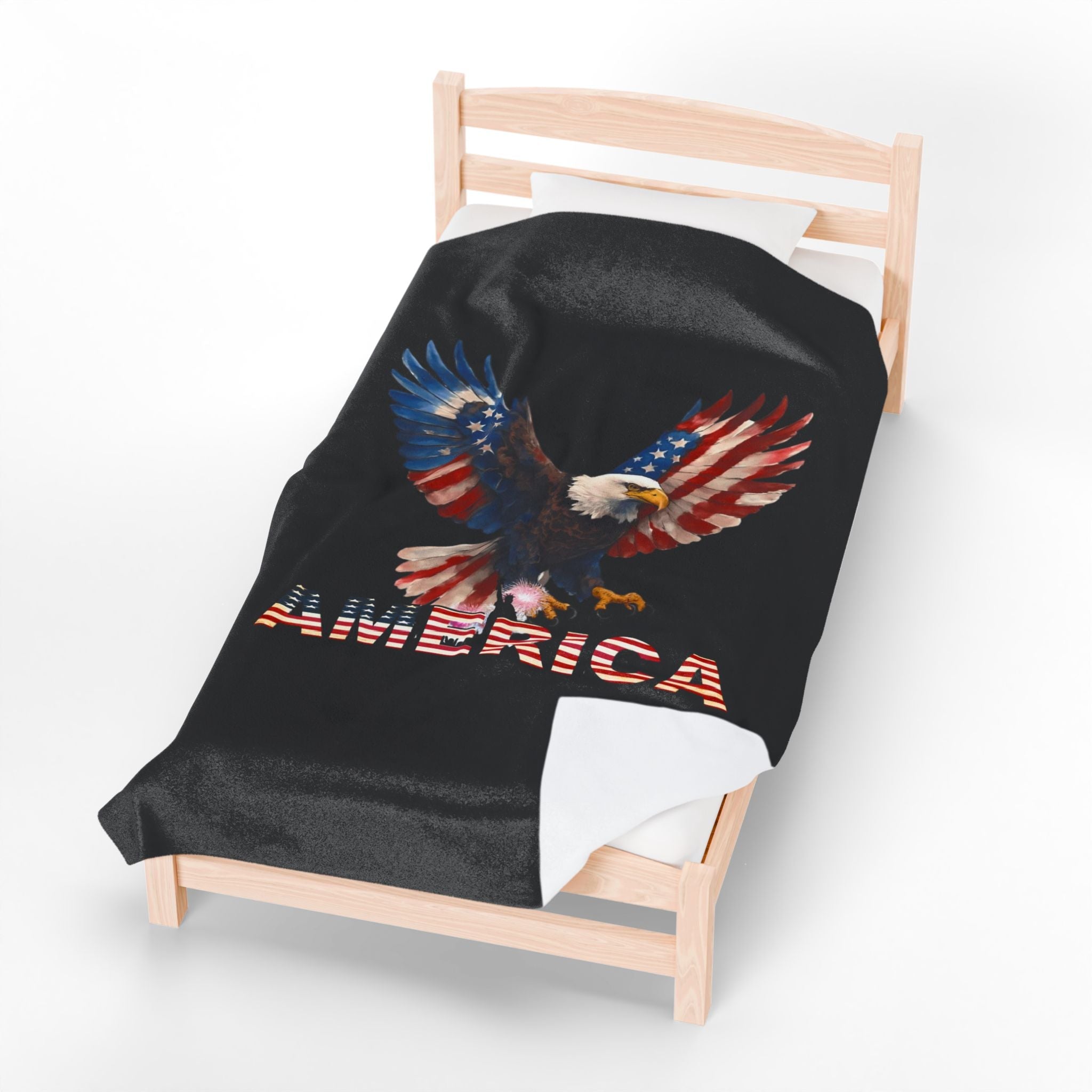 American Flag Eagle Velveteen Plush Blanket — Patriotic USA Throw for 4th of July & Veterans