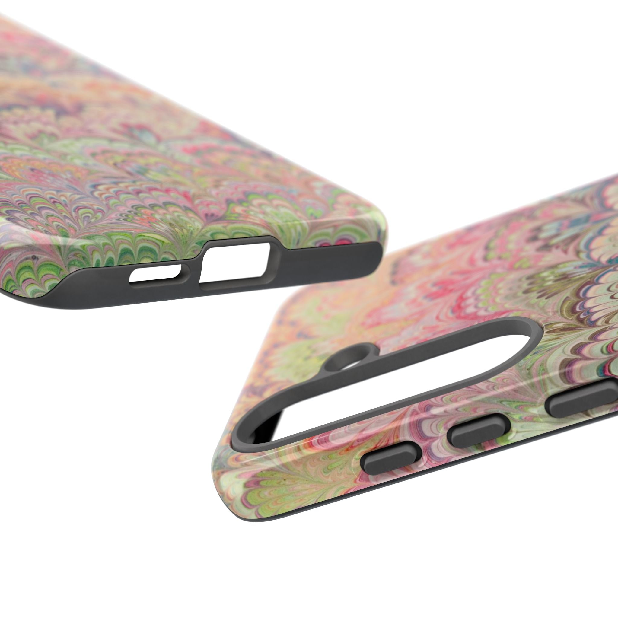Pastel Pink + Green Feather Marbled Phone Case - Dual Layer Phone Cover