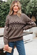 Alana Western Geometric Patterned Crew Neck Sweater