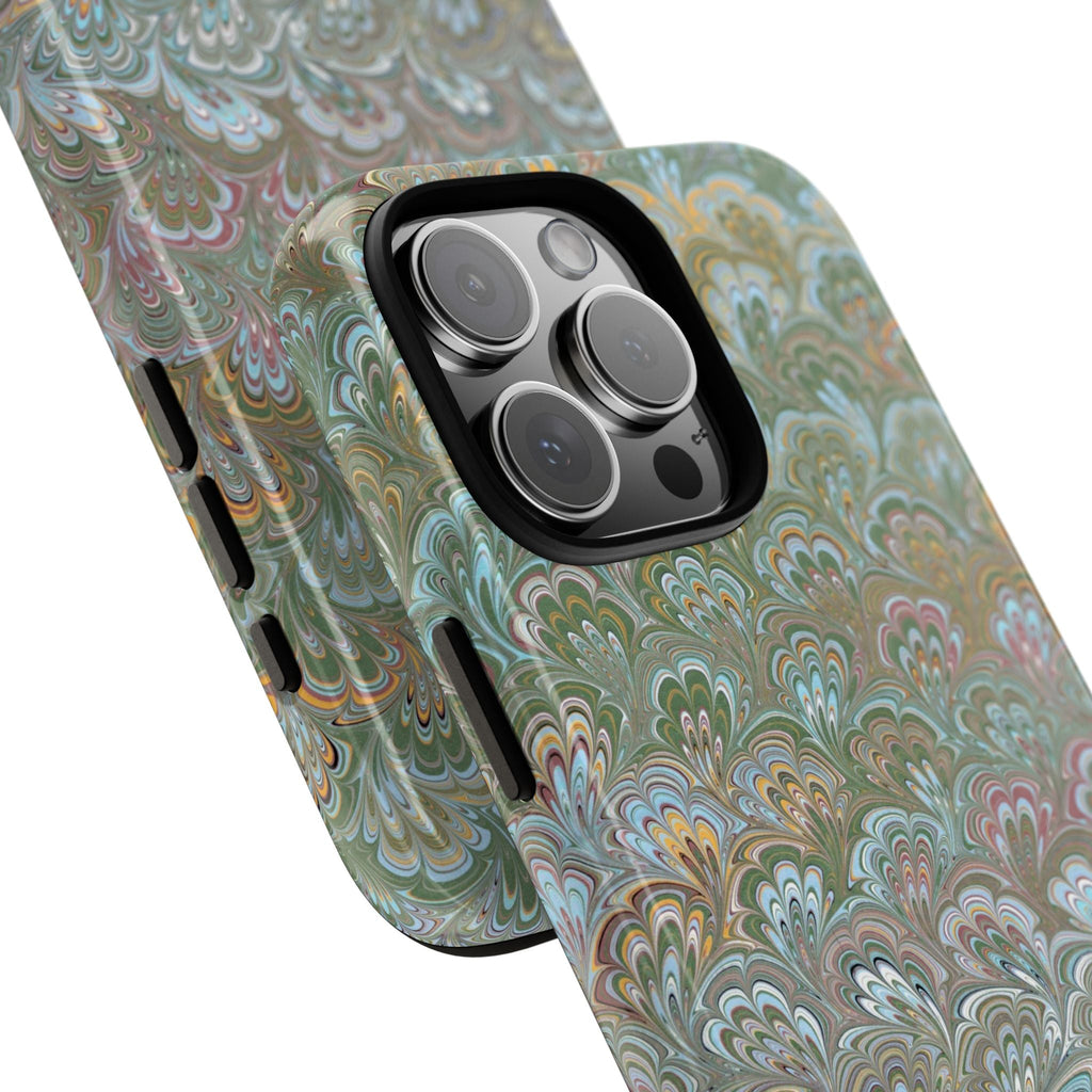 Blue + Green Feather Marbled Phone Case - Dual Layer Phone Cover