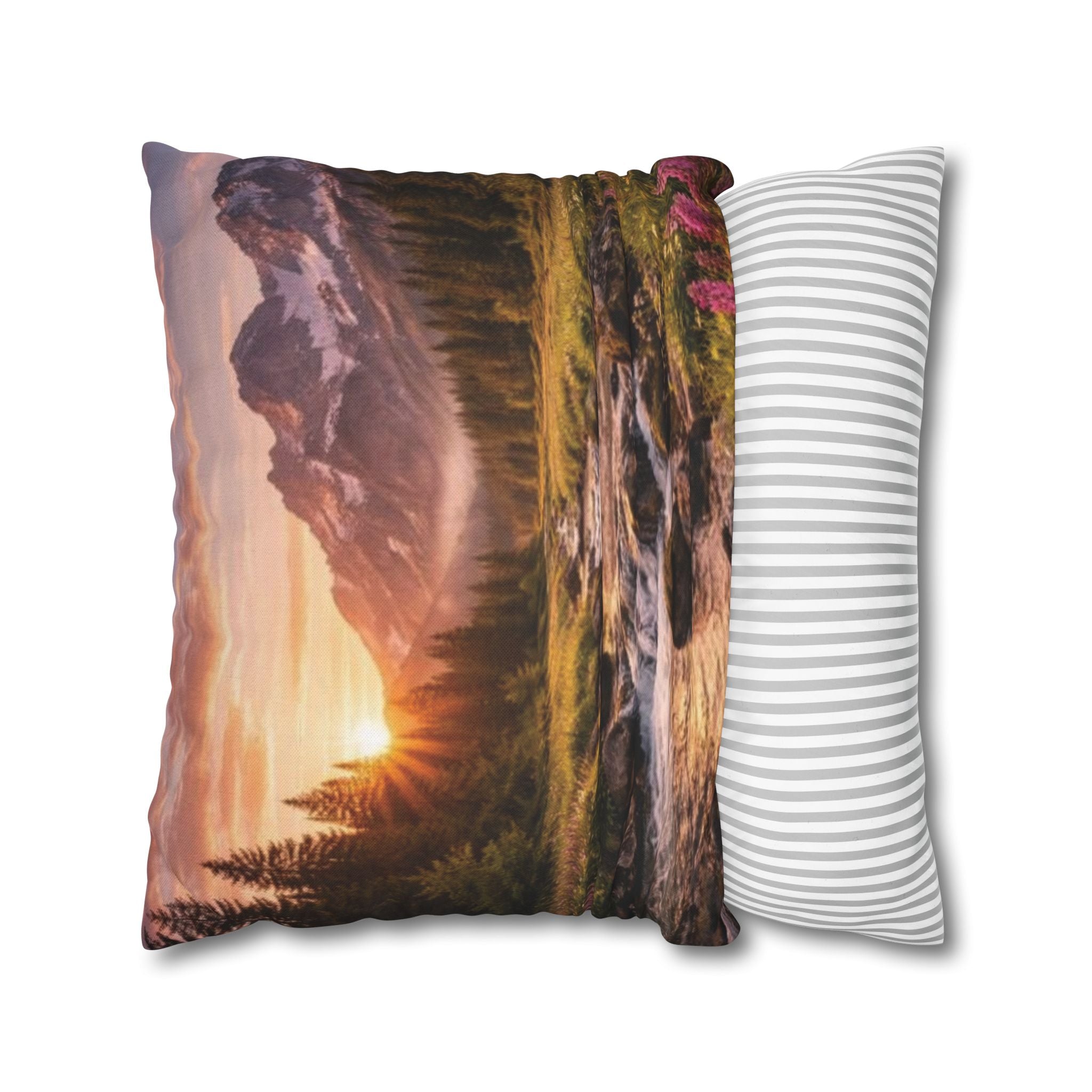 Mountain Sunrise Scenic Throw Pillow — Nature Landscape Pillowcase