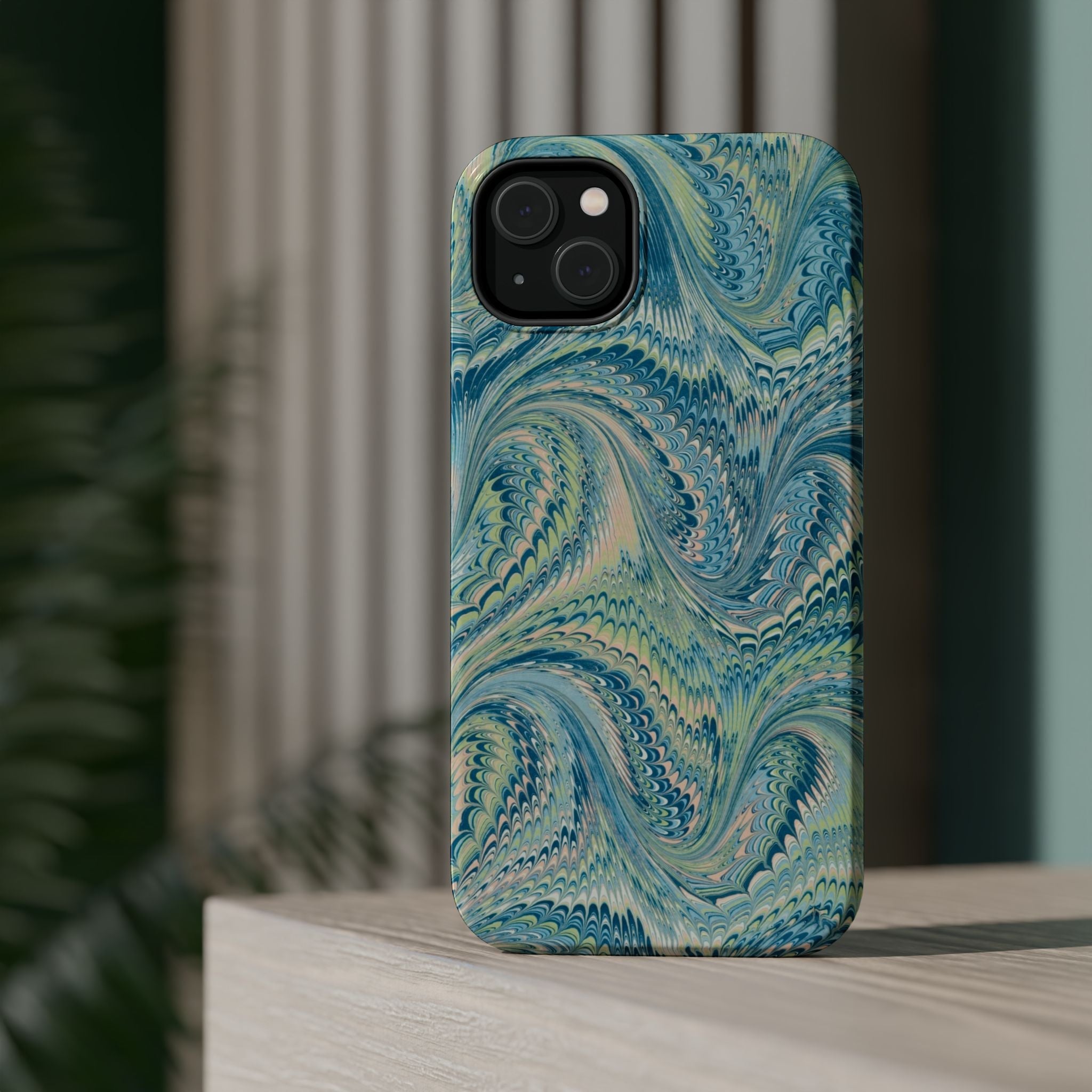 Aqua + Green Marble Phone Case - Impact-Resistant MAG SAFE - Dual Cover Design