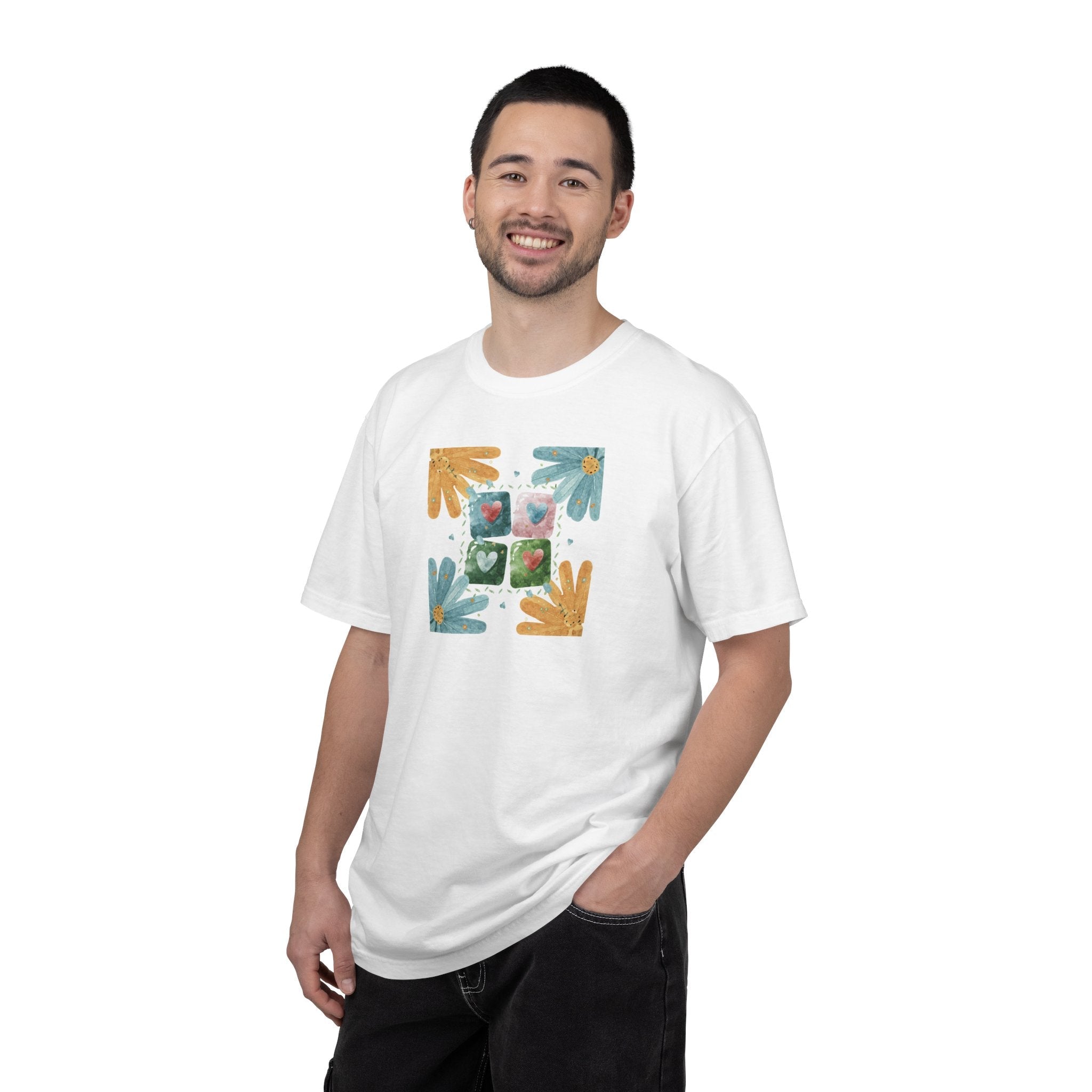 Flowers and Hearts Tee - Garment-Dyed Cotton - DipaliZ