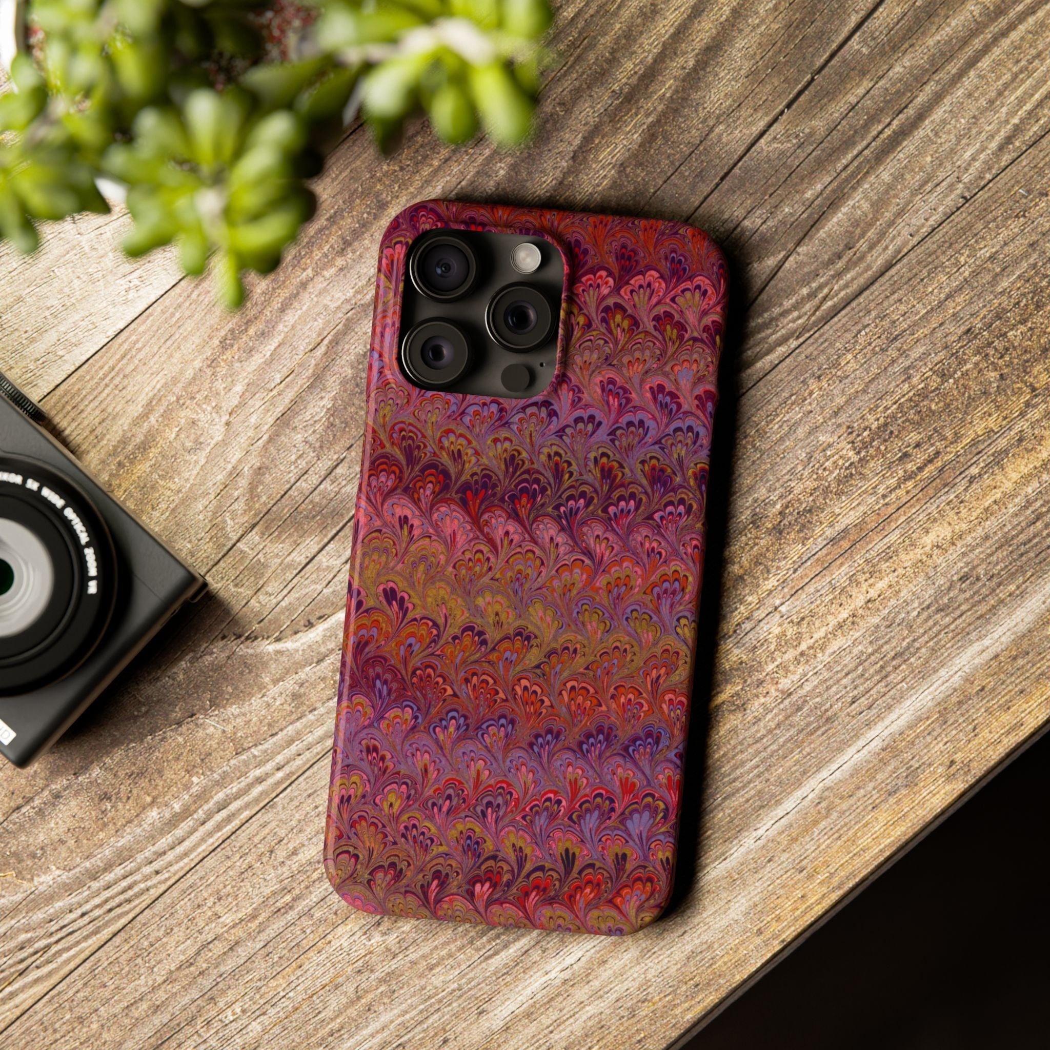 Reds, Lavenders, Marbled VIntage Design, Italian Feather Phone Case, Slim Phone Cases, IPHONE16 and all sizes